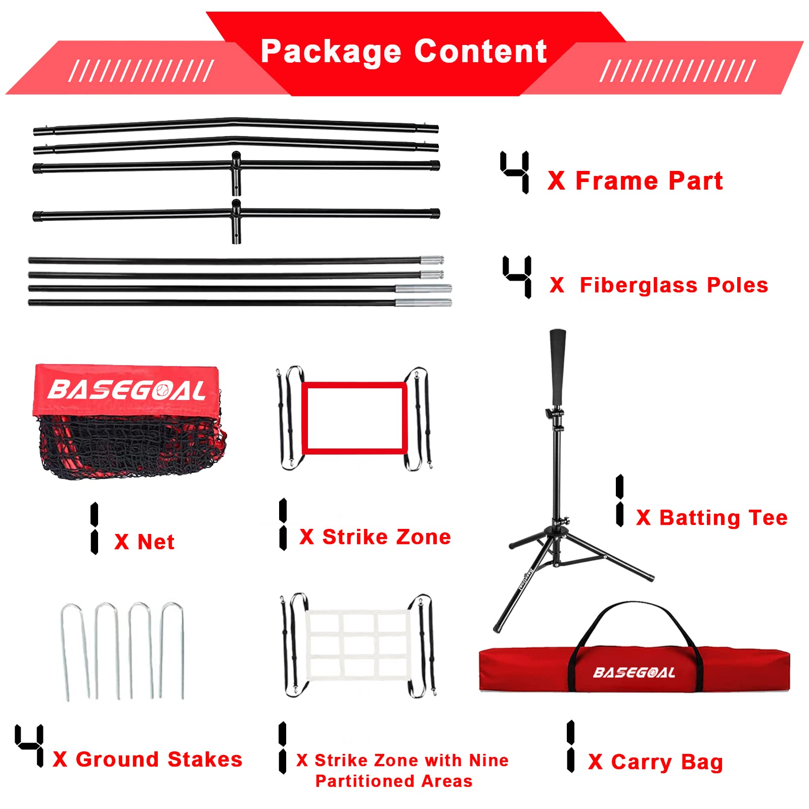 7'×7' Baseball & Softball Practice Net with Batting Tee - Portable Backstop for Hitting, Pitching & Catching - Sturdy Bow Frame Design with Bonus Strike Zone - Perfect for Backyard Training, Team Practice & Youth Baseball Drills