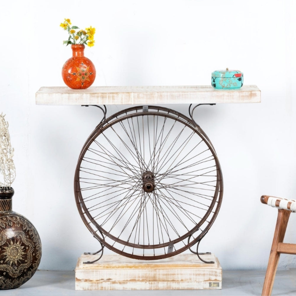Industrial White Wooden Entryway Console Table - Farmhouse Style Hallway Bench with Storage Shelf | Perfect for Foyer, Living Room & Bedroom Decor