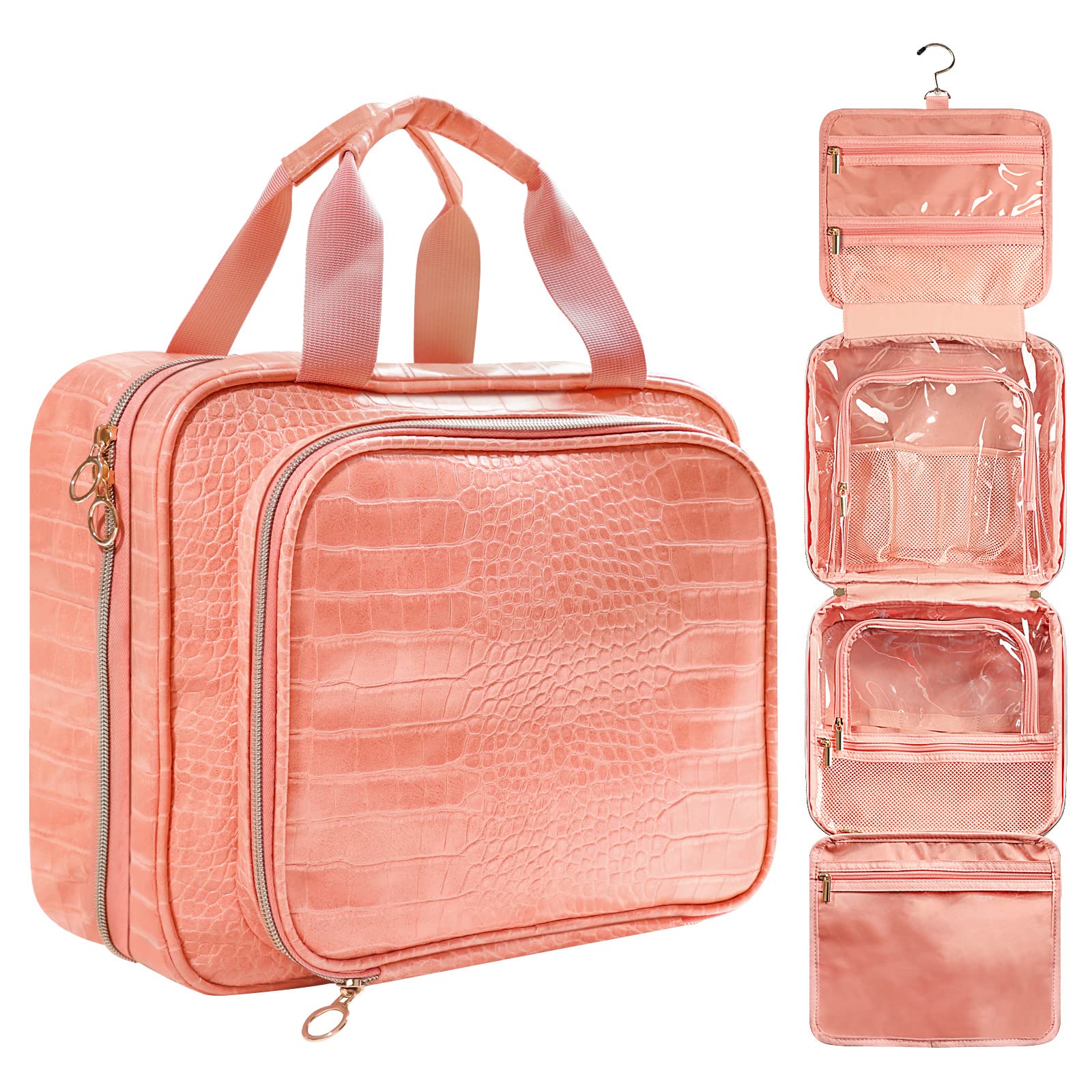 Premium Leather Hanging Toiletry Bag for Women - Large Waterproof Travel Cosmetic Organizer with Sturdy Hook, Easy to Clean - Perfect for Vacation, Business Trips & Gym Essentials Storage