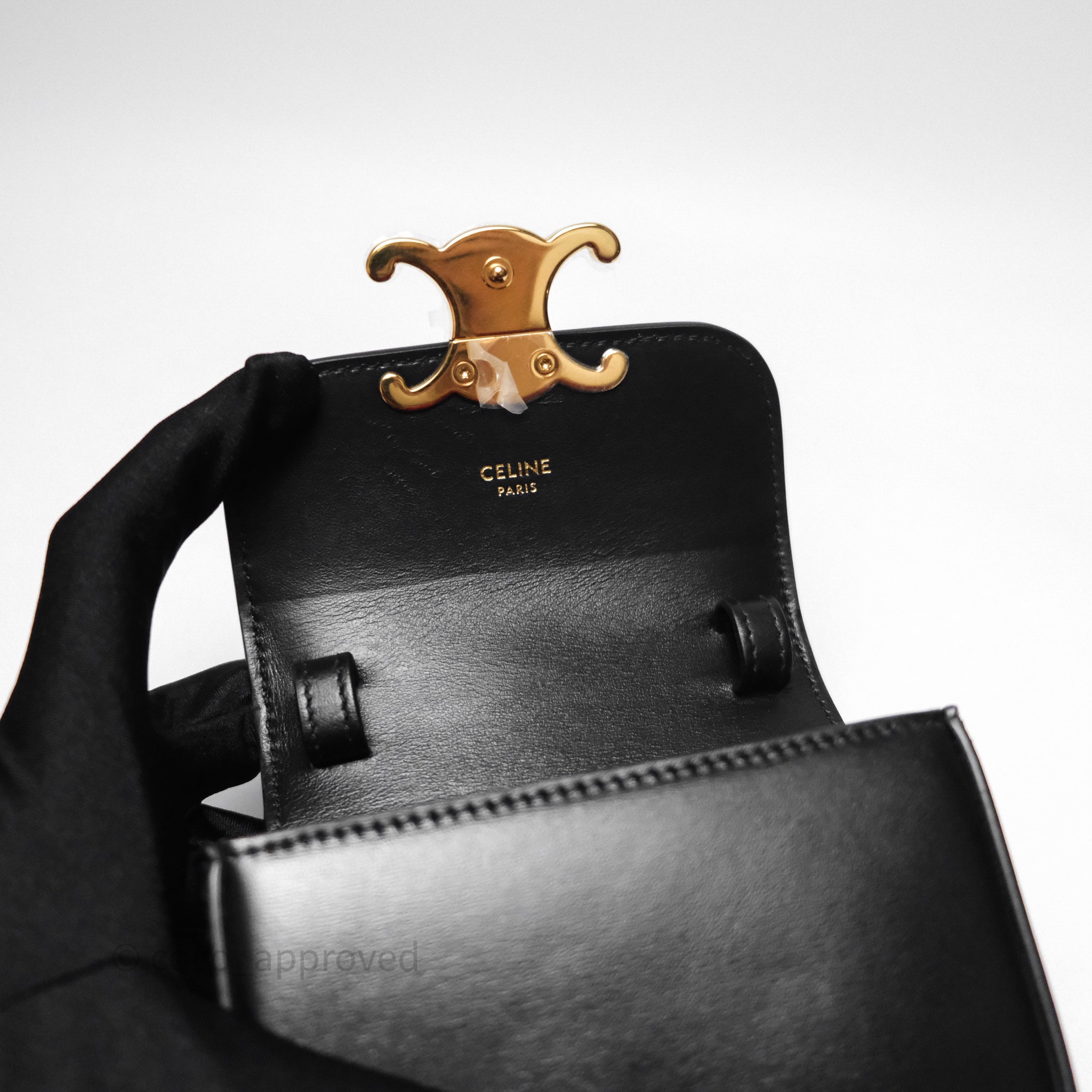 Celine Mini Claude Triomphe Bag in Black Shiny Calfskin Leather - Luxury Crossbody Purse for Women, Perfect for Date Night & Evening Events