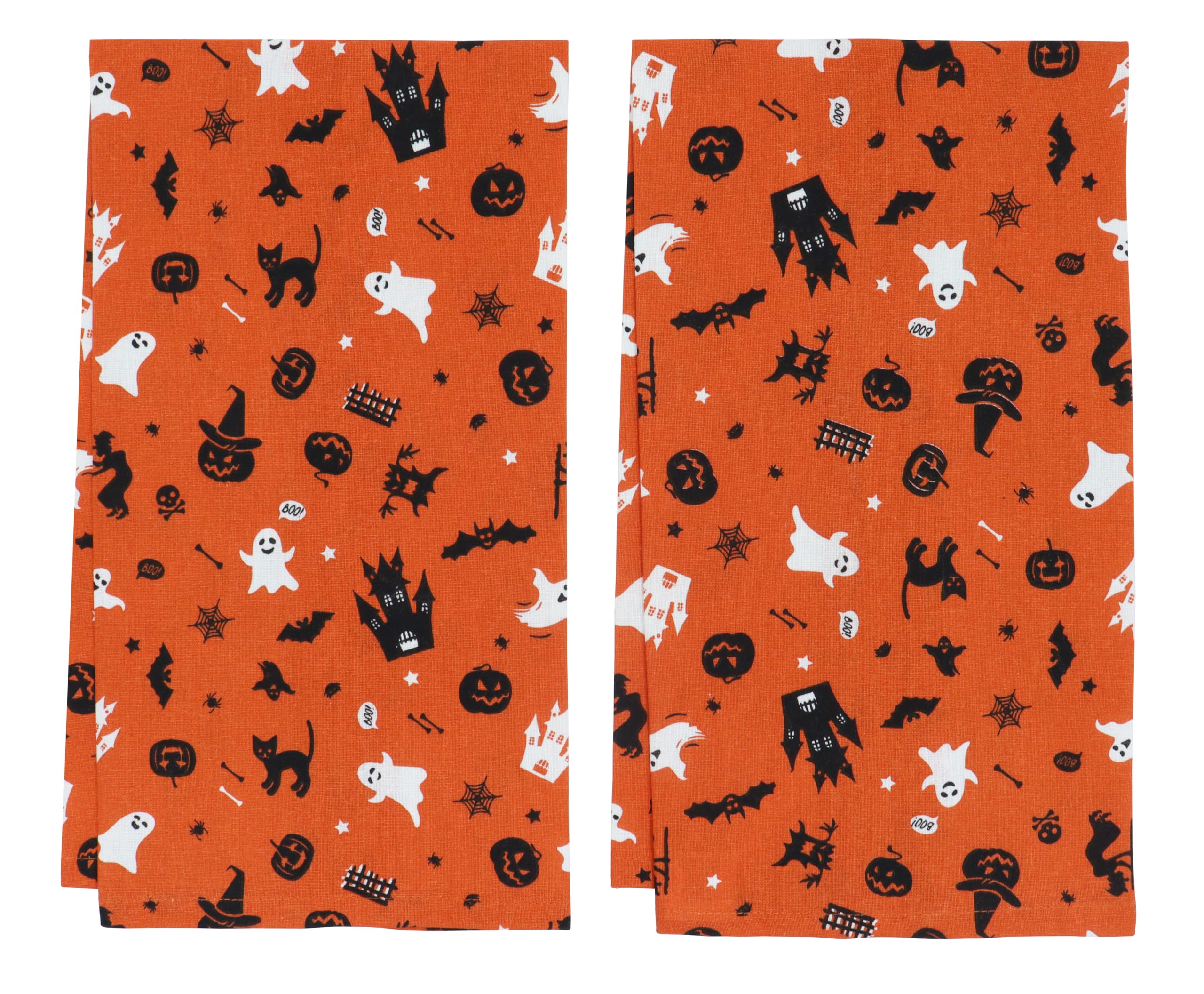PurpleEssences Cotton Kitchen Towels - Set of 2 Absorbent Halloween Dish Towels (16x28 Inch) for Cleaning, Drying & Decor - Haunted House Themed Multi-Purpose Hand Towels - Perfect for Halloween Parties, Kitchen Decor & Spooky Home Accents