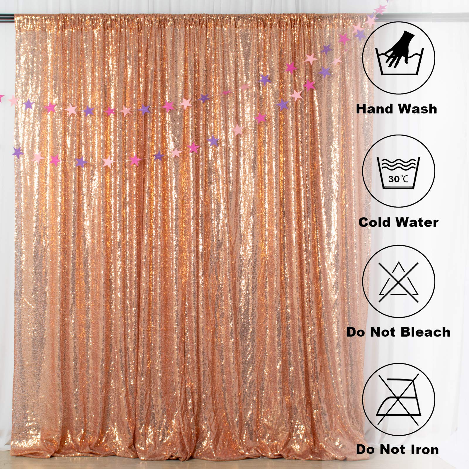 ShinyBeauty 8FTx10FT Rose Gold Sequin Photo Backdrop - Elegant Photo Booth Background for Weddings, Parties & Christmas Celebrations | Glittery Sequence Curtain for Event Decor