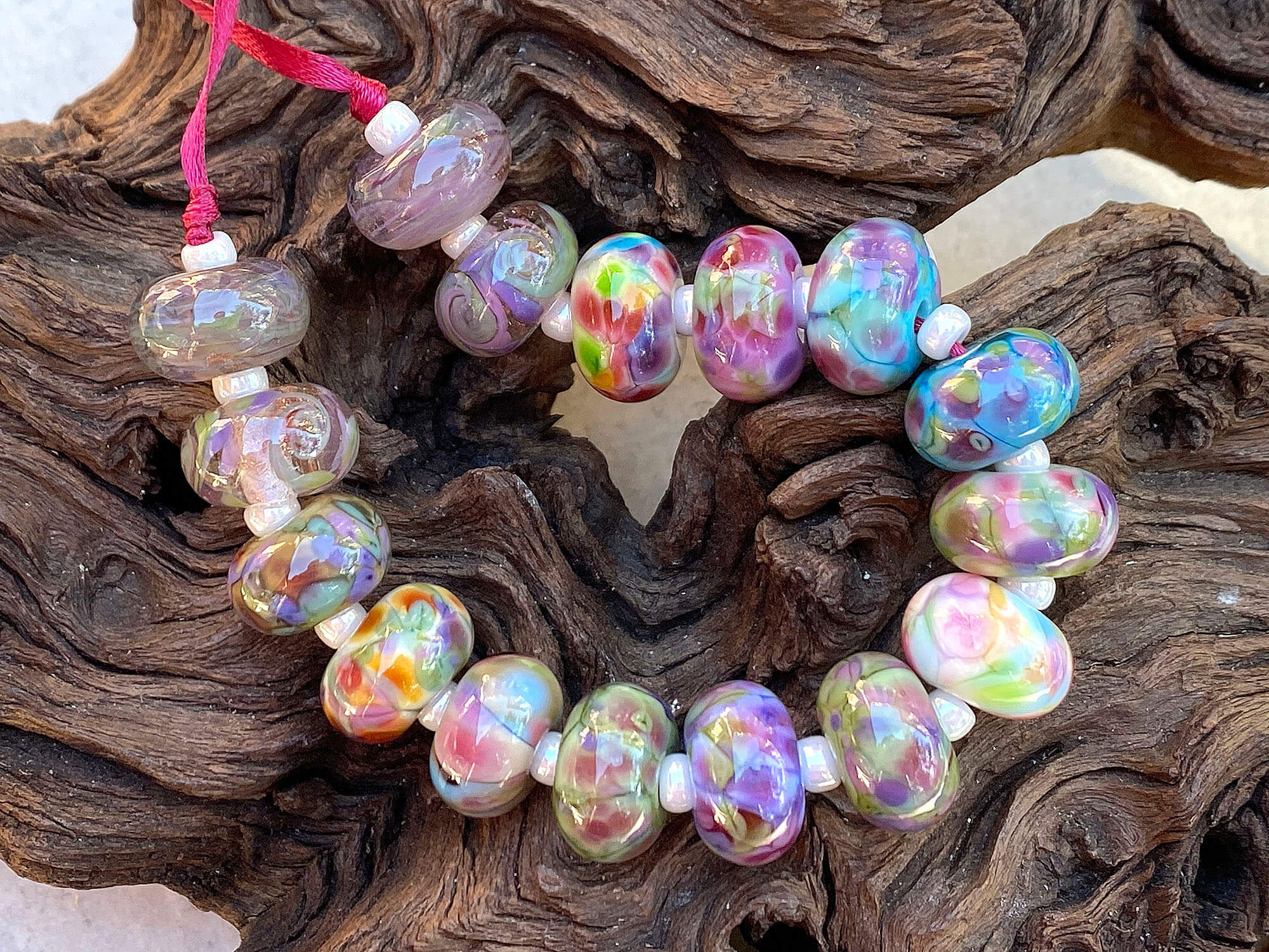 Pastel Mosaic Mix Lampwork Glass Beads Set for Jewelry Making - DIY Bracelets, Necklaces & Craft Projects (SRA)