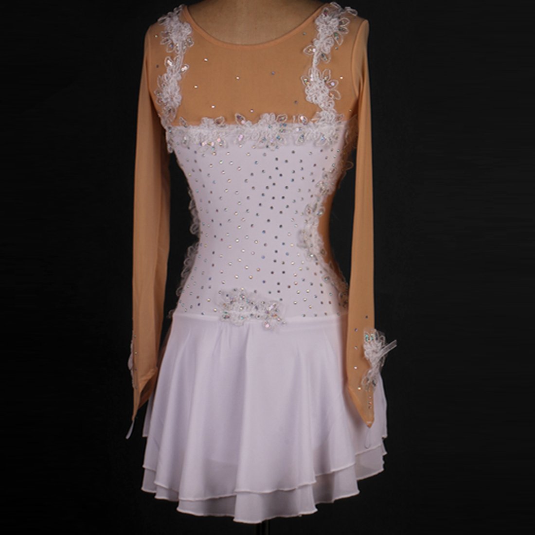 Elegant White Rhinestone Draped Figure Skating Dress for Women - Perfect for Ice Shows, Competitions & Performances