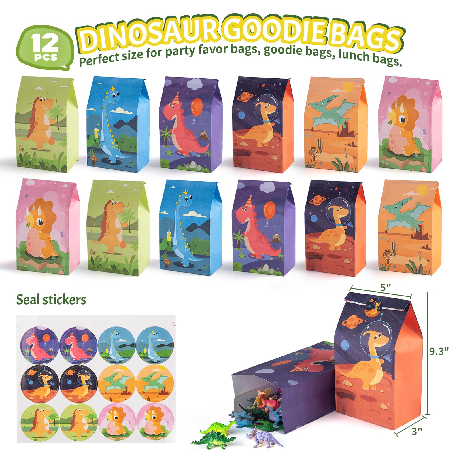 Dinosaur Party Favors with Goodie Bags - 12-Piece Kids Birthday Party Supplies Set Including T-Rex Decorations & Dino Pinata Fillers for Boys and Girls | Perfect for Jurassic Themed Birthday Parties, School Events & Dinosaur Lovers