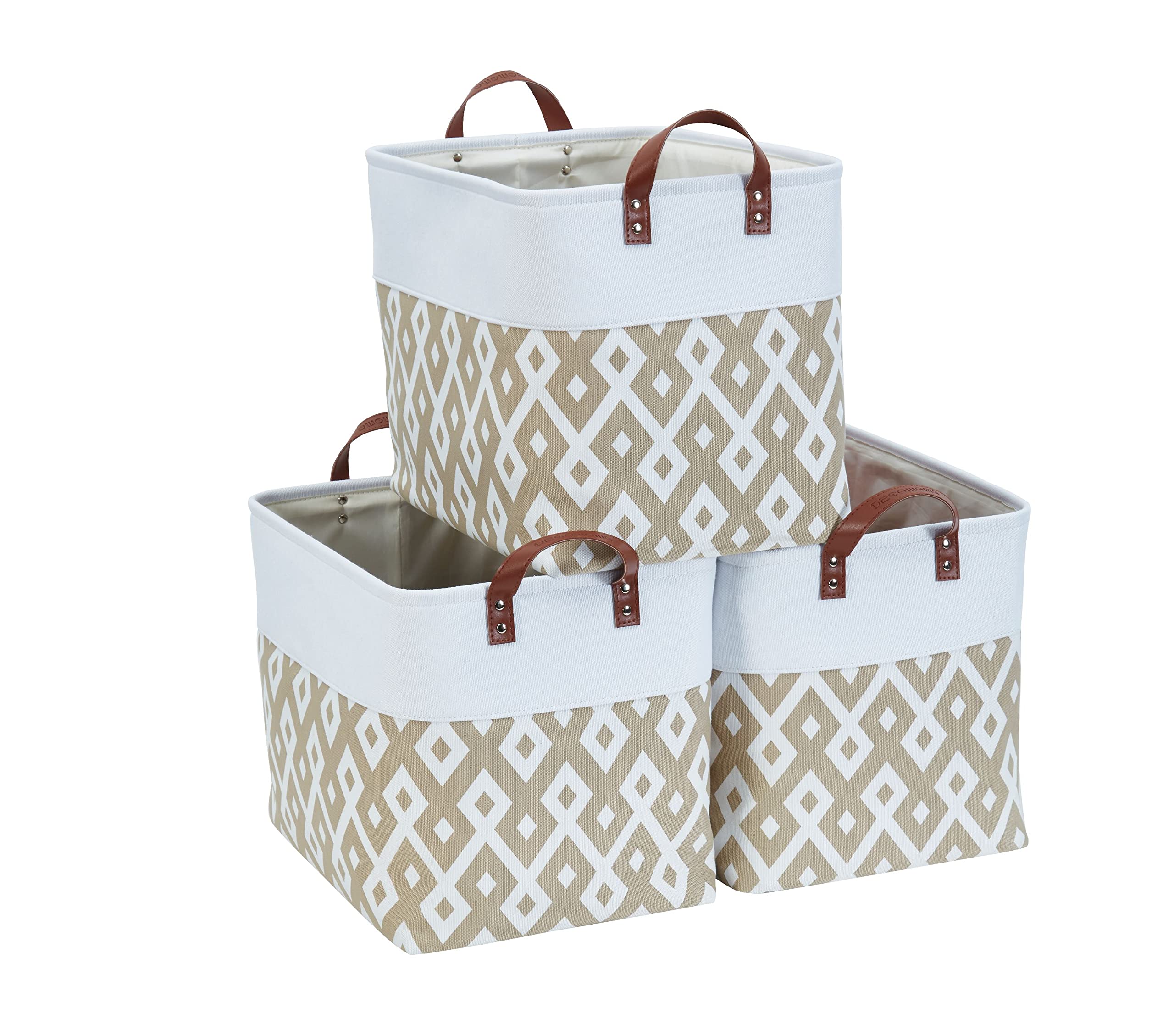 DECOMOMO Large Storage Baskets 17x12x13 Inches - 3 Pack Canvas Organizer Bins for Closet, Laundry, Nursery, Toys & Linen | Foldable Fabric Storage Containers with Handles | Perfect for Home Organization, Kids Room & Bedroom Storage (Beige)