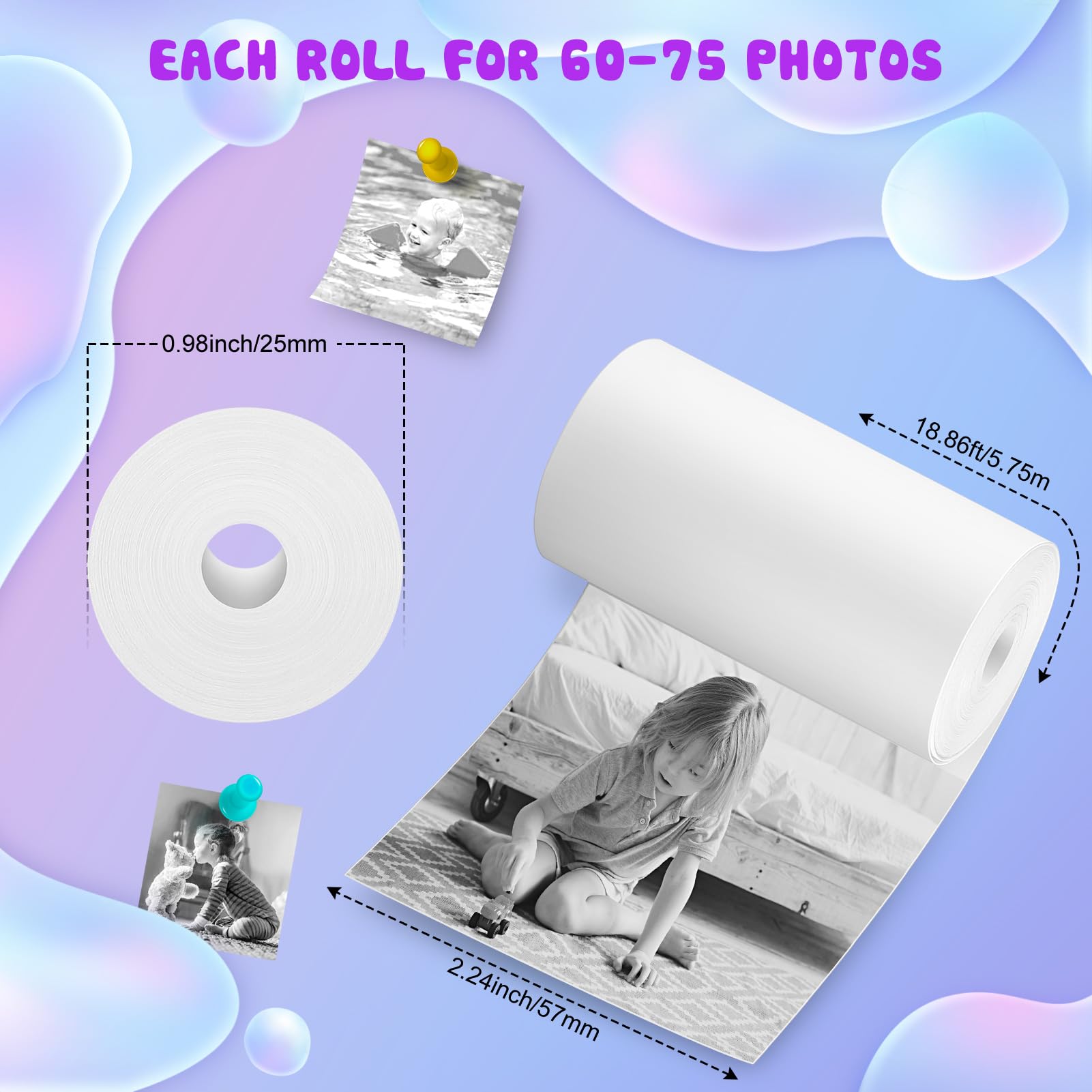 Kids Instant Print Camera Thermal Paper Refill - 6 Rolls Replacement Printing Paper for Toddler Camera | Fun Photo Printing for Parties, Travel & Creative Play