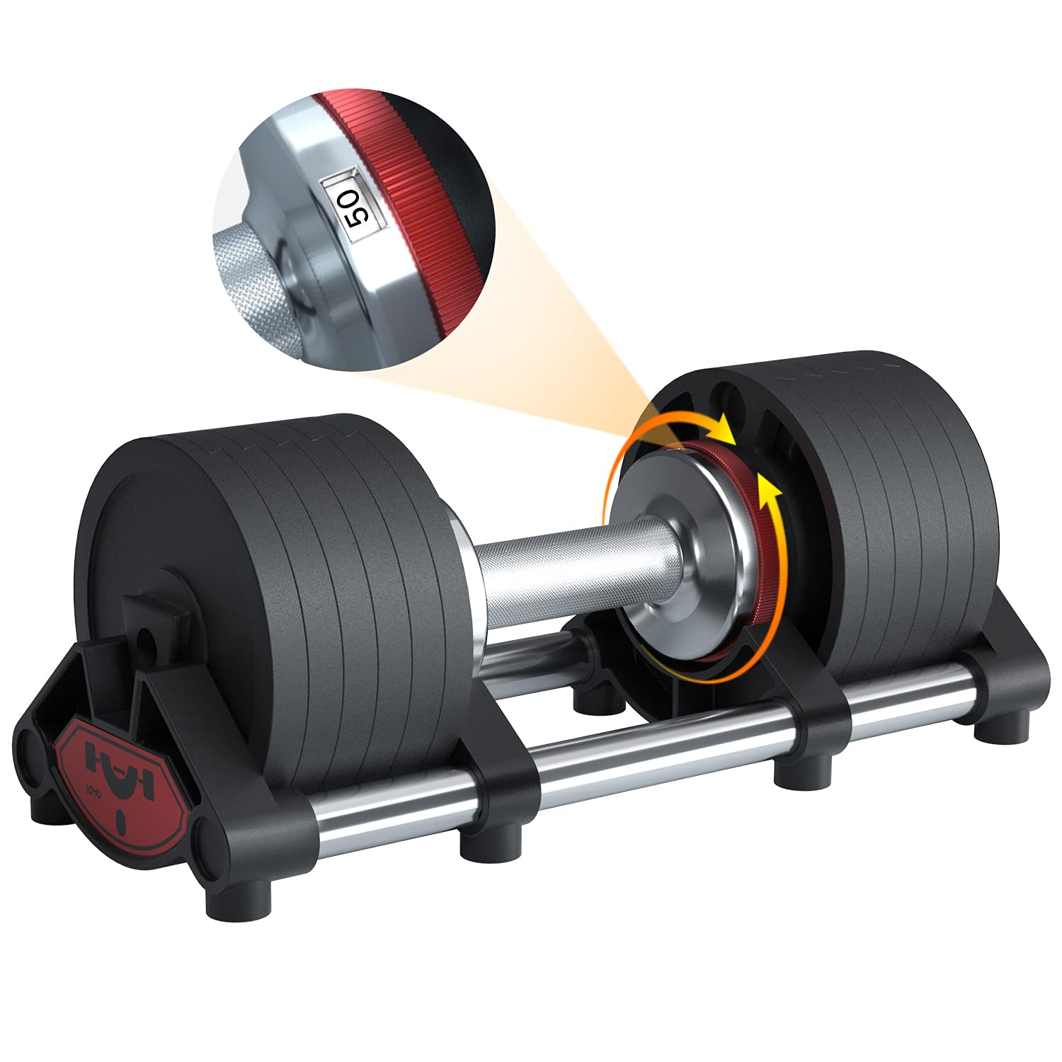 Loyo Adjustable Dumbbell Set 50lbs - Quick Change Weight System for Strength Training - Home Gym Equipment for Men & Women - Full Body Workout with Storage Tray - Perfect for Small Spaces & Apartment Fitness