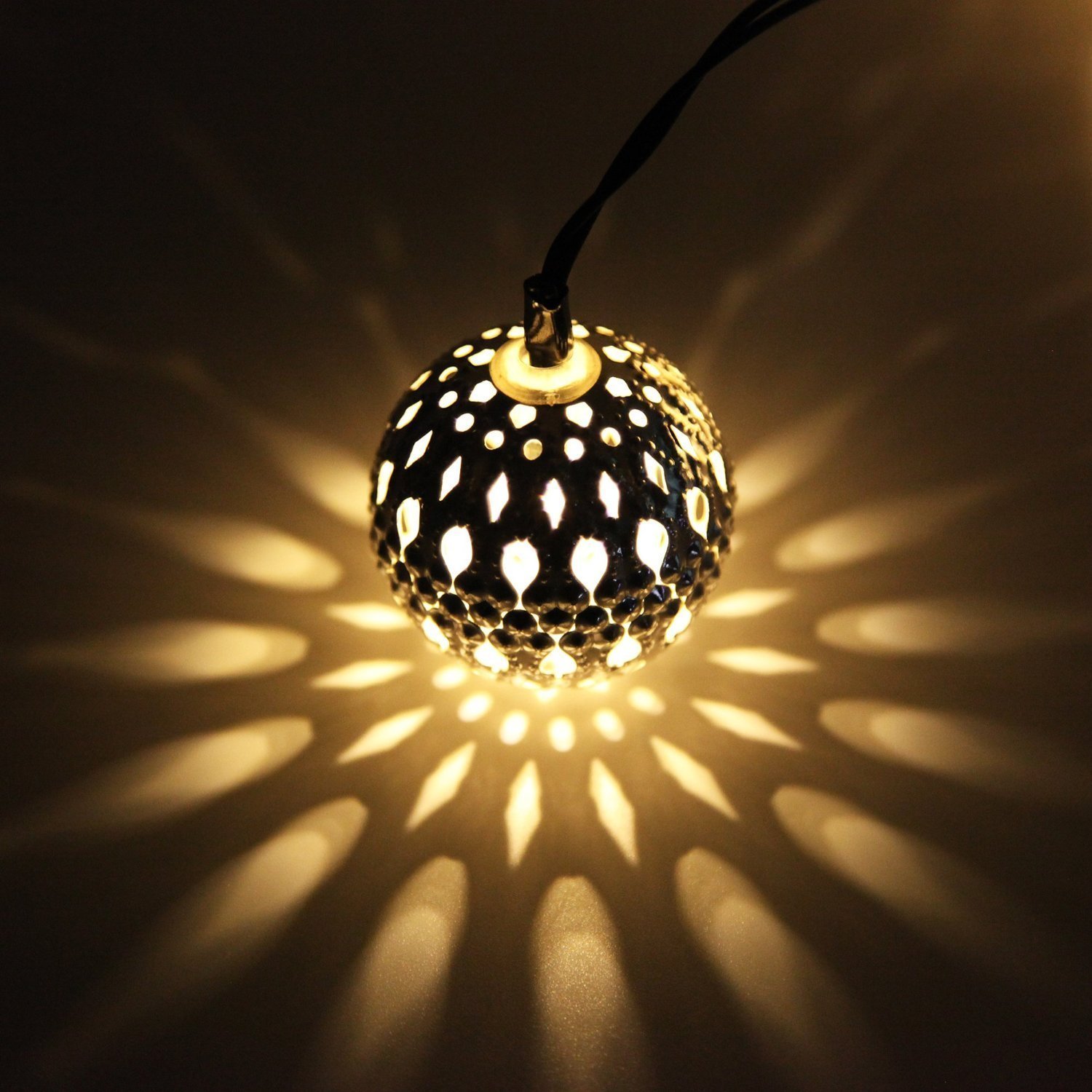 Solar Powered Metal String Lights - 10 LED Silver Ball Warm White Lights for Outdoor Garden, Summer Party, Wedding & Christmas Decorations | Perfect for Patio, Backyard, Pergola and Holiday Lighting