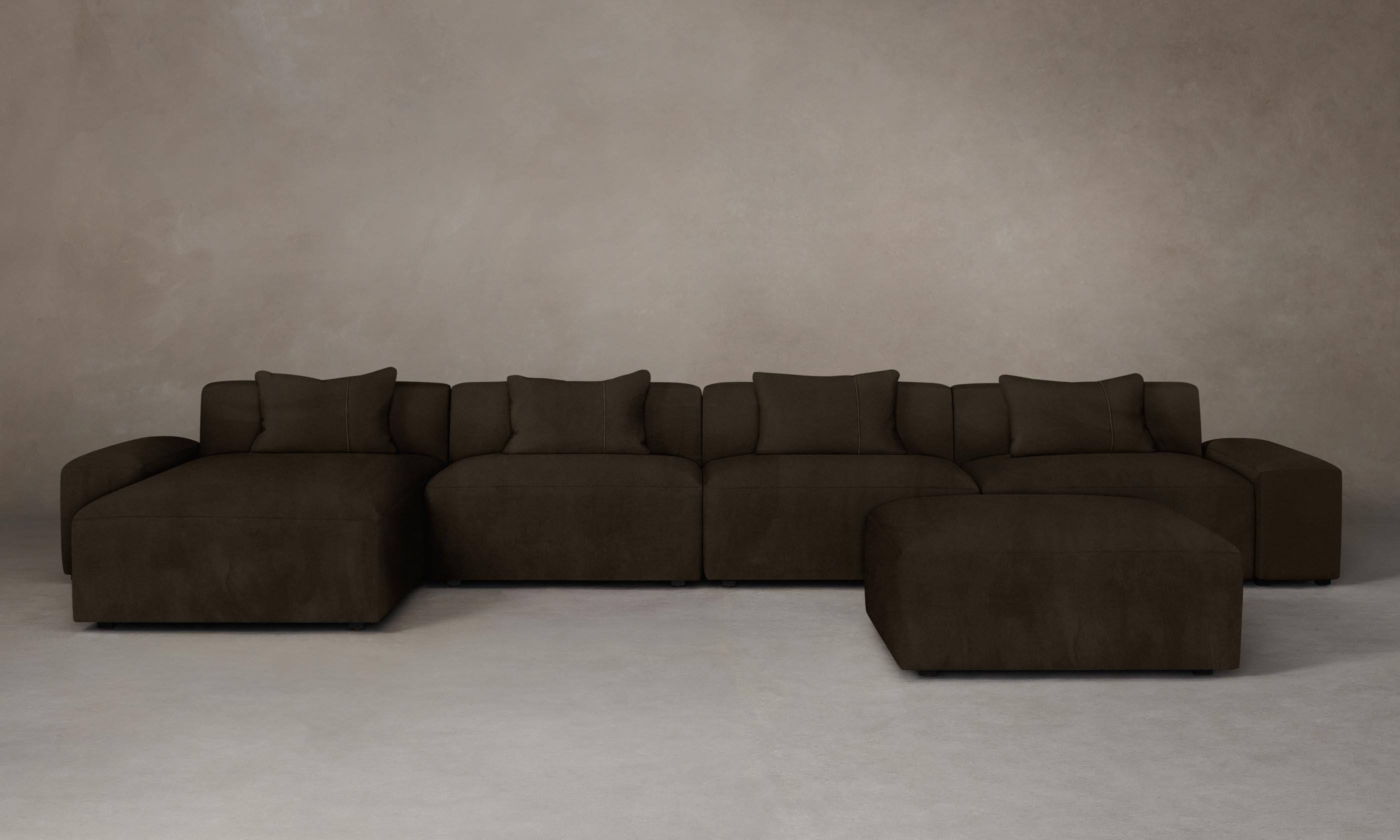 Breuer Modular Sectional Sofa - Espresso Nubuck Leather Living Room Couch for Modern Home & Office Lounge