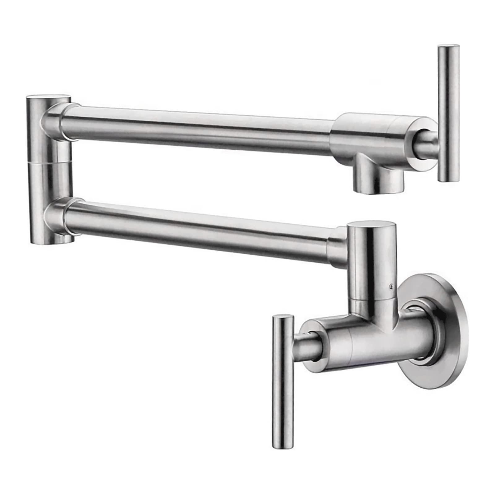 Stainless Steel Commercial Wall Mount Pot Filler Faucet - Brushed Nickel Finish, Single Hole Two Handle Design with Folding & Stretchable Spout for Kitchen Sink | Perfect for Restaurants, Home Chefs & High-Volume Cooking Areas