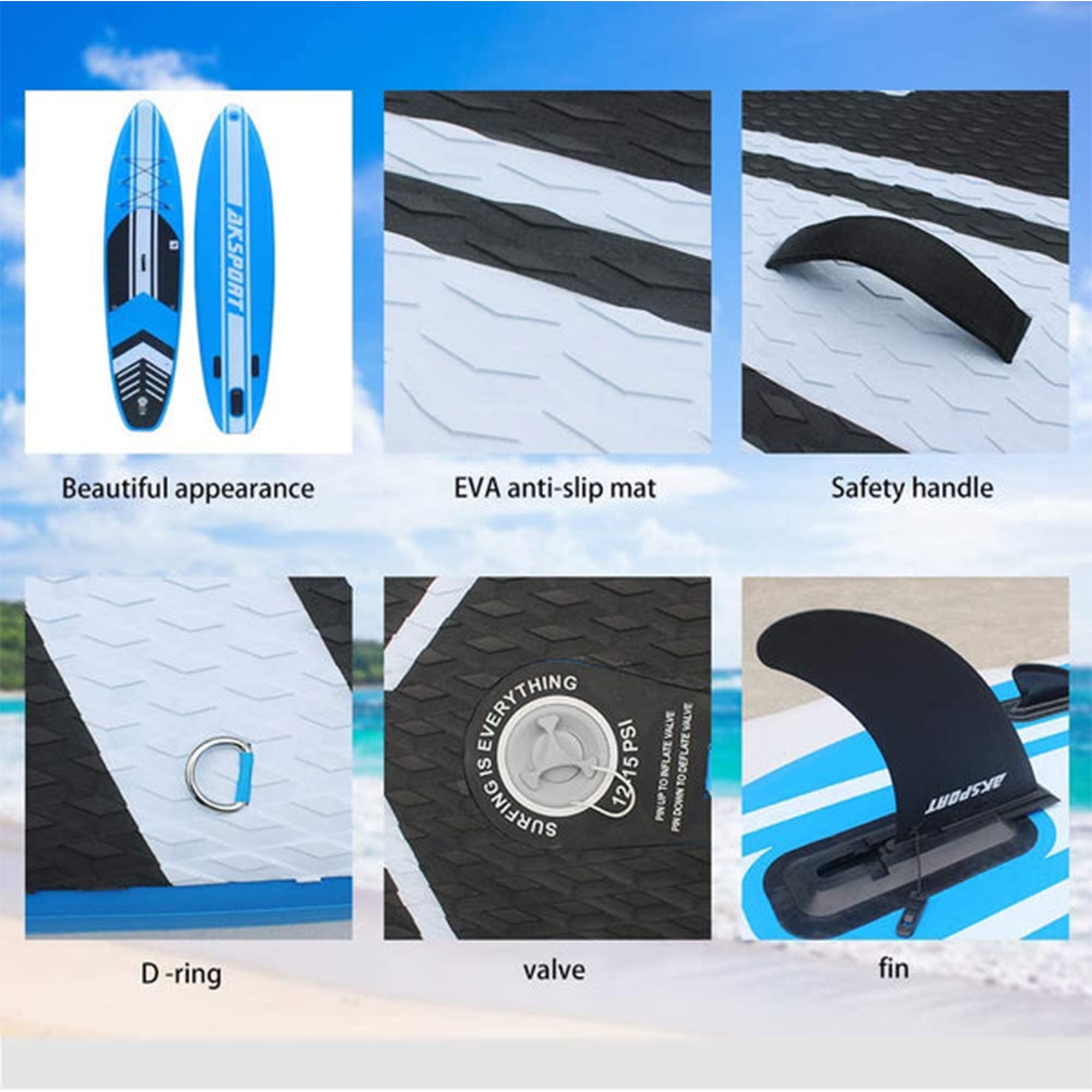 AKSPORT Inflatable Stand Up Paddle Board - Premium SUP Board Kit with Paddle, Pump & Bag for Adults & Youth - Perfect for Lakes, Rivers & Ocean Recreation