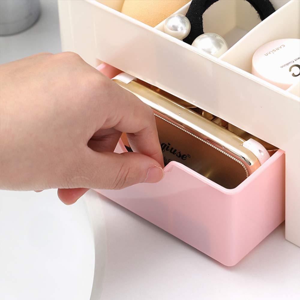 White Plastic Makeup Storage Box with Drawers - Multifunctional Cosmetic Organizer for Bathroom, Vanity & Travel - Holds Cosmetics, Skincare, Accessories & Beauty Essentials
