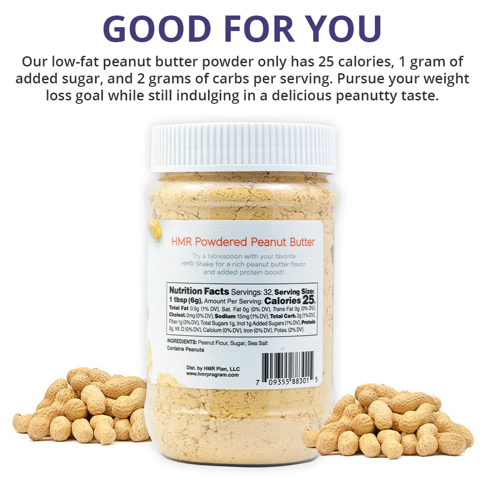 HMR Peanut Butter Powder | 32 Servings Powdered Peanut Butter from Dry-Roasted Peanuts, 3g Protein per Serving - Low Carb, Keto Friendly, Gluten Free | Perfect for Smoothies, Baking, Oatmeal & Healthy Snacks