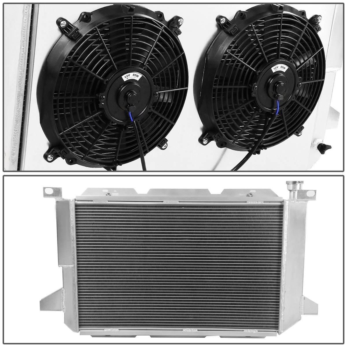 DNA MOTORING RA+FS-F150-85V8-3 3-Row Aluminum Radiator with Fan Shroud for 1985-1996 Ford F-150/F-250/F-Super Duty/Bronco V8 Gas Models - Heavy Duty Cooling Upgrade for Off-Road & Towing