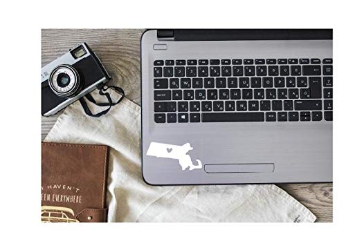 Heart-Shaped Massachusetts Vinyl Decal - White - Made in USA by Foxtail Decals - 4.5 x 2.2 Inch - Perfect for Car Windows, Laptops, Water Bottles & More - Show Your State Pride Anywhere!
