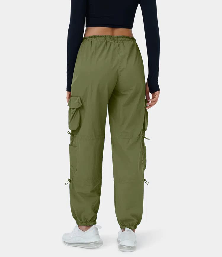 QYANGG Women's Baggy Parachute Pants with Drawstring Waist - Y2K Cargo Joggers with Multiple Pockets & Elastic Cuffs | Streetwear, Hip Hop Fashion, Casual Outfits