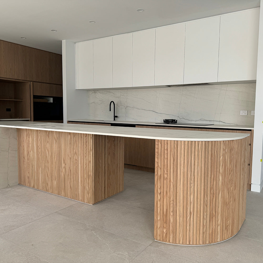 WOODFLEX Flexible Wooden Slat Under Bench Counter Panel - Oak Veneer 900mm x 600mm Half Round for Kitchen Islands & Bar Counters