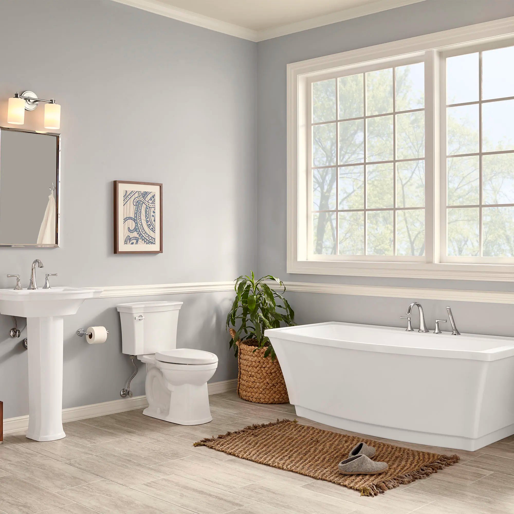 Estate Deck Mount Bathtub Faucet with Hand Shower - 4-Inch Centerset Rough-In Valve with Lever Handle - Perfect for Bathroom Renovations & Modern Home Upgrades