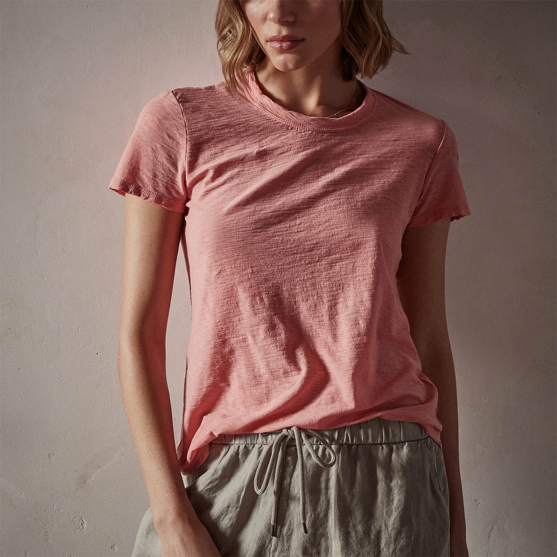 Sheer Slub Crew Neck T-Shirt with Flamingo Print - Lightweight Summer Top for Women | Beachwear, Casual Outfits & Vacation Essentials