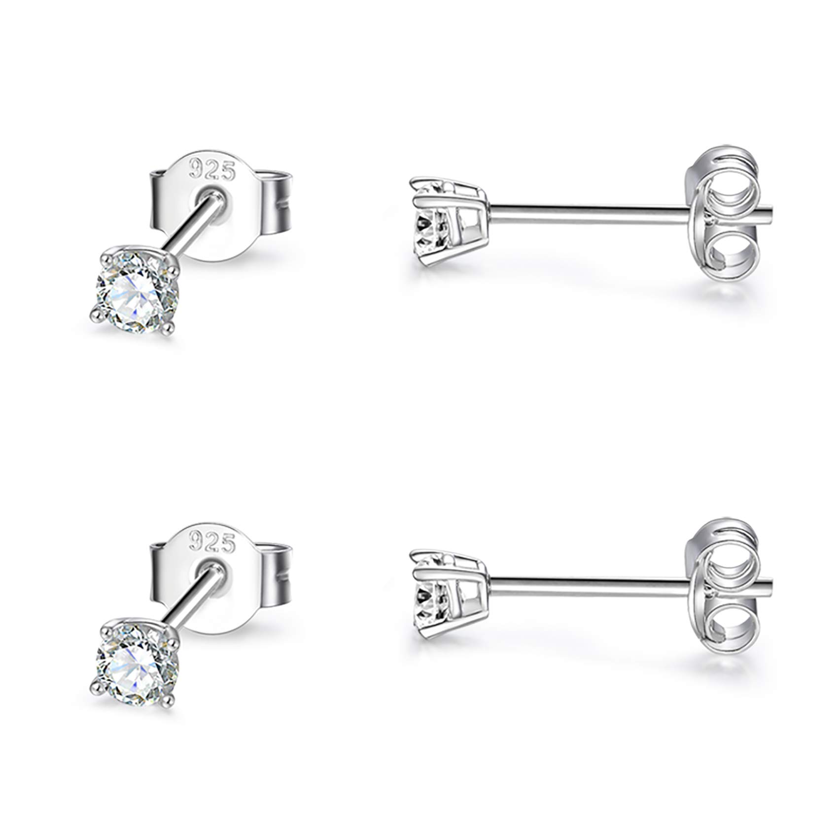 Sterling Silver Stud Earrings for Women - 2 Pairs 3mm Tiny Ball Stud Earrings with Round CZ Cubic Zirconia & Pearl Set | Cartilage, Tragus, Nose & Lip Rings | Perfect for Everyday Wear, Gifts & Special Occasions