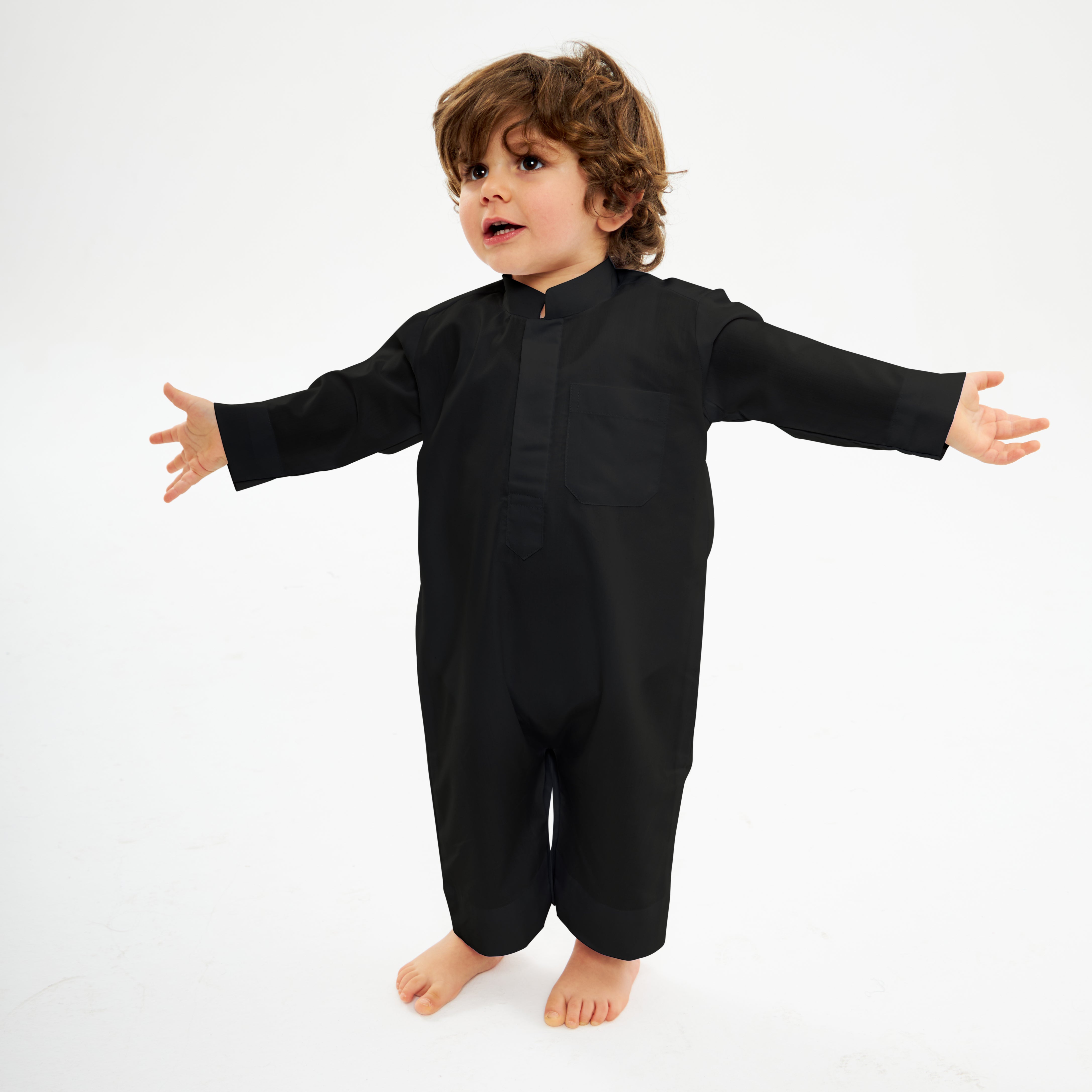 Traditional Black Kuwaiti Dishdasha for Babies - Comfortable & Stylish Islamic Outfit for Special Occasions & Family Gatherings