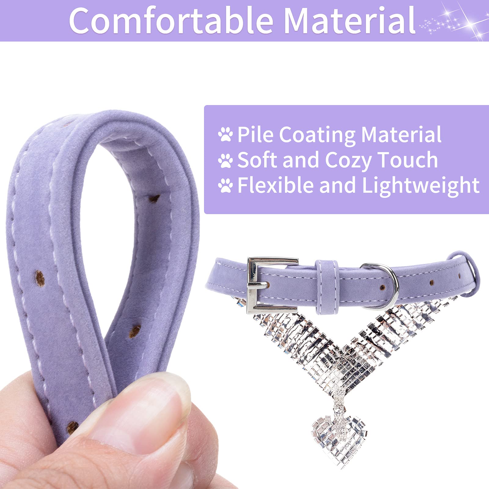 EXPAWLORER Sparkling Rhinestone Dog Collar - Soft Velvet Adjustable Pet Necklace for Small Medium Dogs & Cats | Elegant Purple Pet Accessory for Puppies, Girls & Boys | Perfect for Daily Walks, Pet Parties & Photo Shoots
