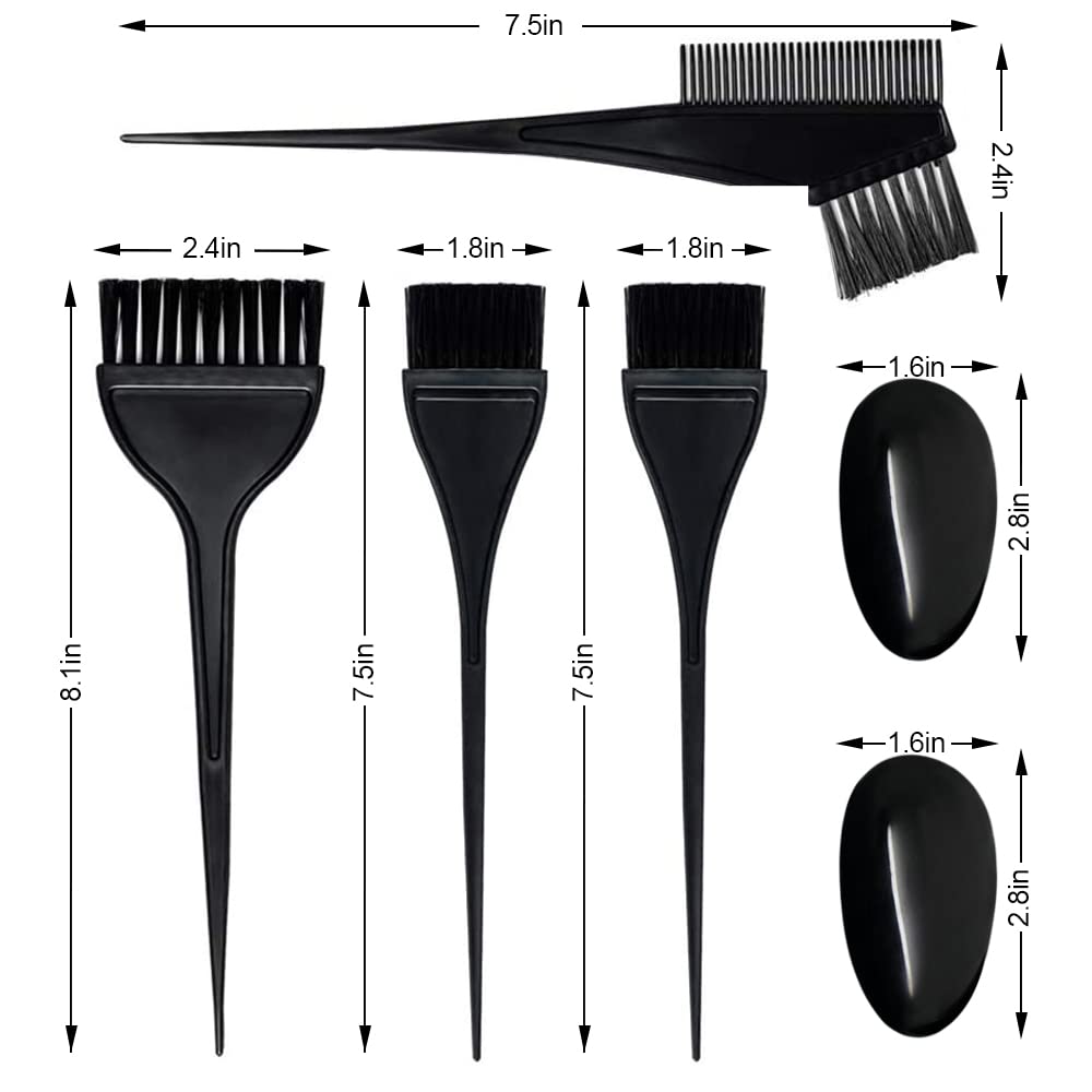GAOHUI 6 Pcs Professional Hair Coloring Brush Set - Double Sided Dye Comb & Earmuffs for DIY Salon Hair Coloring (Black) - Perfect for At-Home Hair Dyeing, Balayage, Highlights & Root Touch-Ups