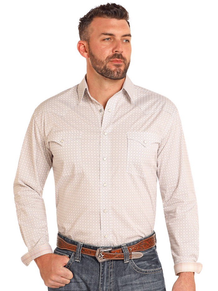 Men's Western Snap Long Sleeve Shirt - Natural Cotton Plaid Work Shirt for Cowboy, Rodeo & Casual Wear