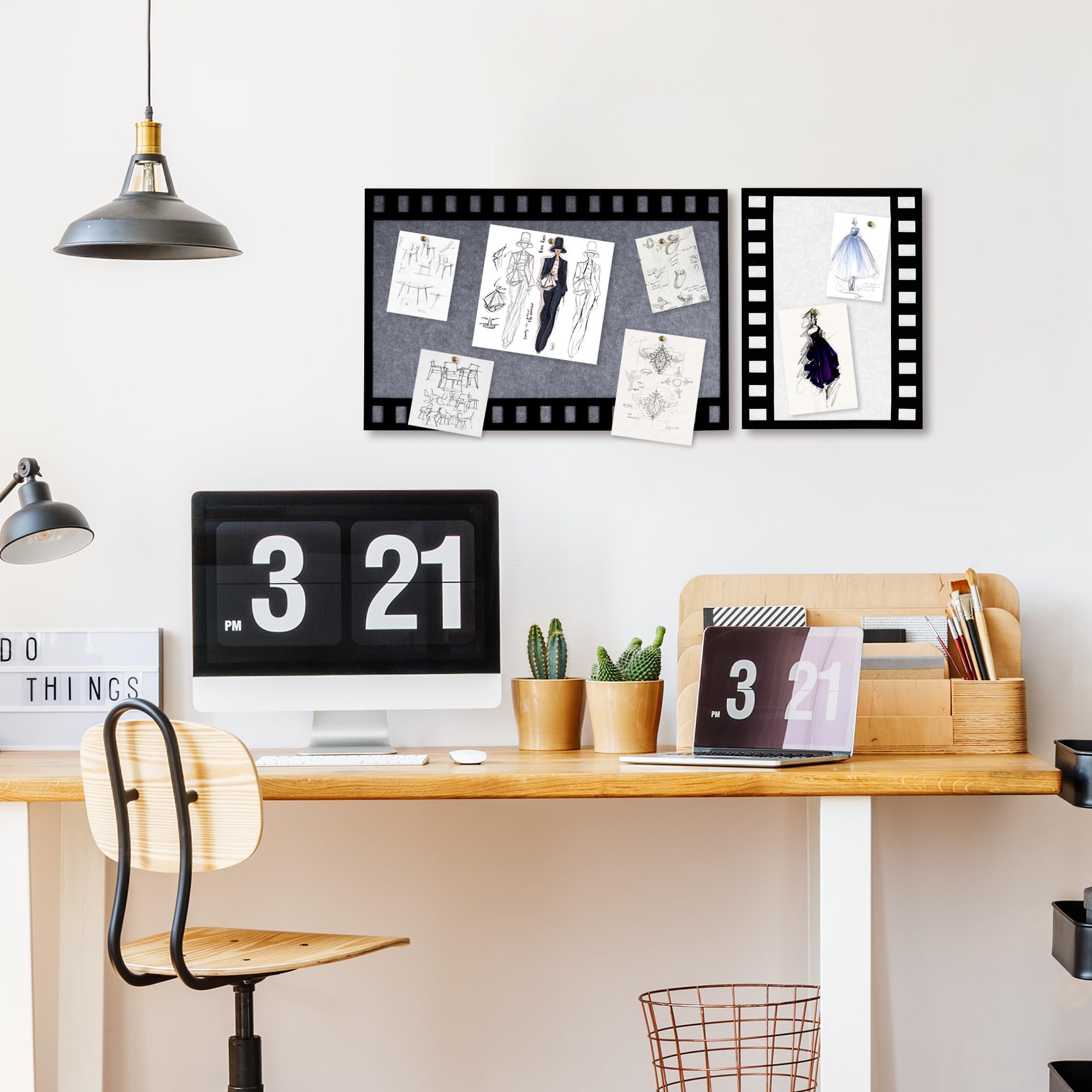 2-Pack Self-Adhesive Felt Bulletin Board Tiles for Wall - White & Grey Memo Board for Photos, Pictures, Notes (23.6