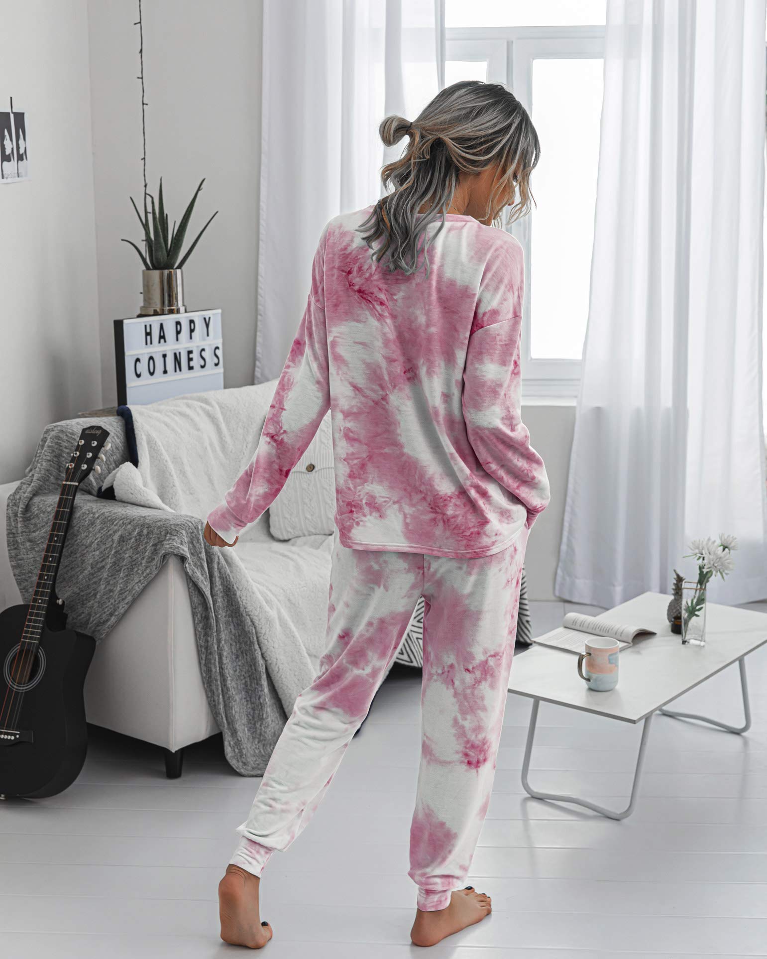 TSMNZMU Women's Tie Dye Pajama Set - 2 Piece Long Sleeve Sleepwear with Pockets, Soft Pullover Top & Jogger Pants for Lounge, Sleep & Relaxation at Home