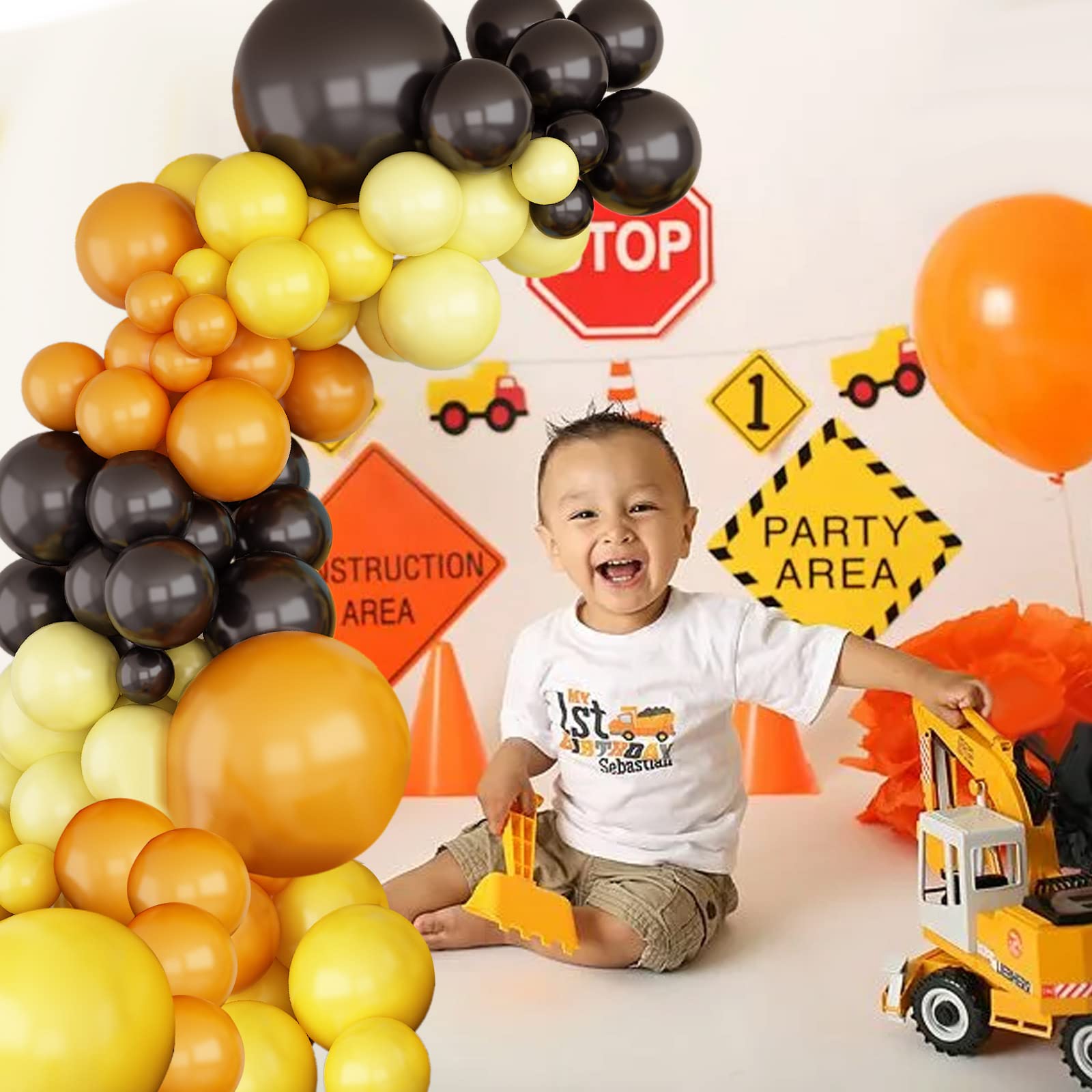 Retro Orange Black Yellow Balloon Garland Kit - Latex Balloon Arch for Birthday, Wedding, Baby Shower, Engagement Party Decorations | Perfect for Construction Theme, Quarantine Celebrations & DIY Home Decor