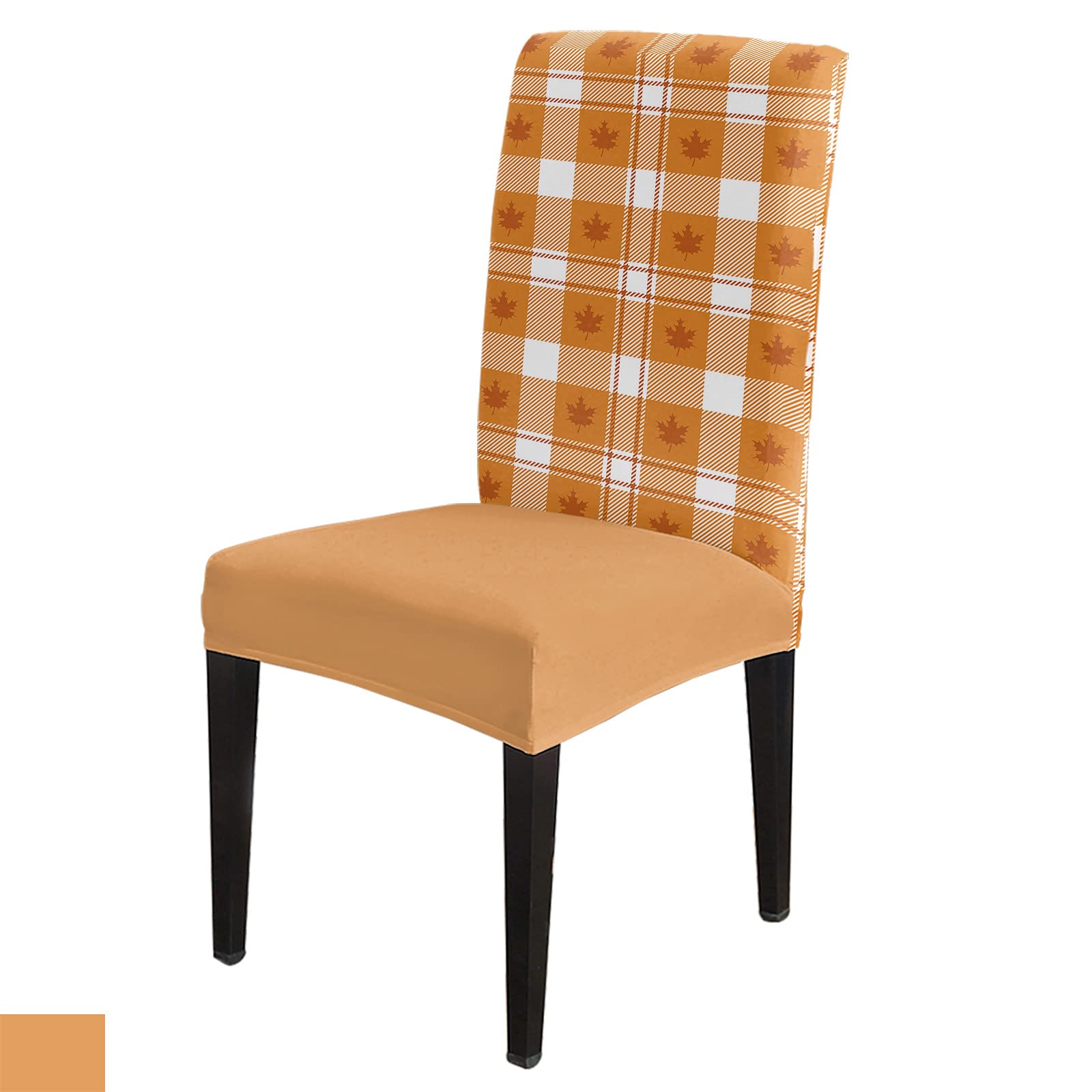 Stretchable Parsons Chair Slipcovers - Set of 4 Thanksgiving Autumn Maple Leaf Orange Gingham Plaid Removable Dining Chair Covers for Kitchen, Banquet & Party Decor | Perfect for Holiday Gatherings, Family Dinners and Home Decor