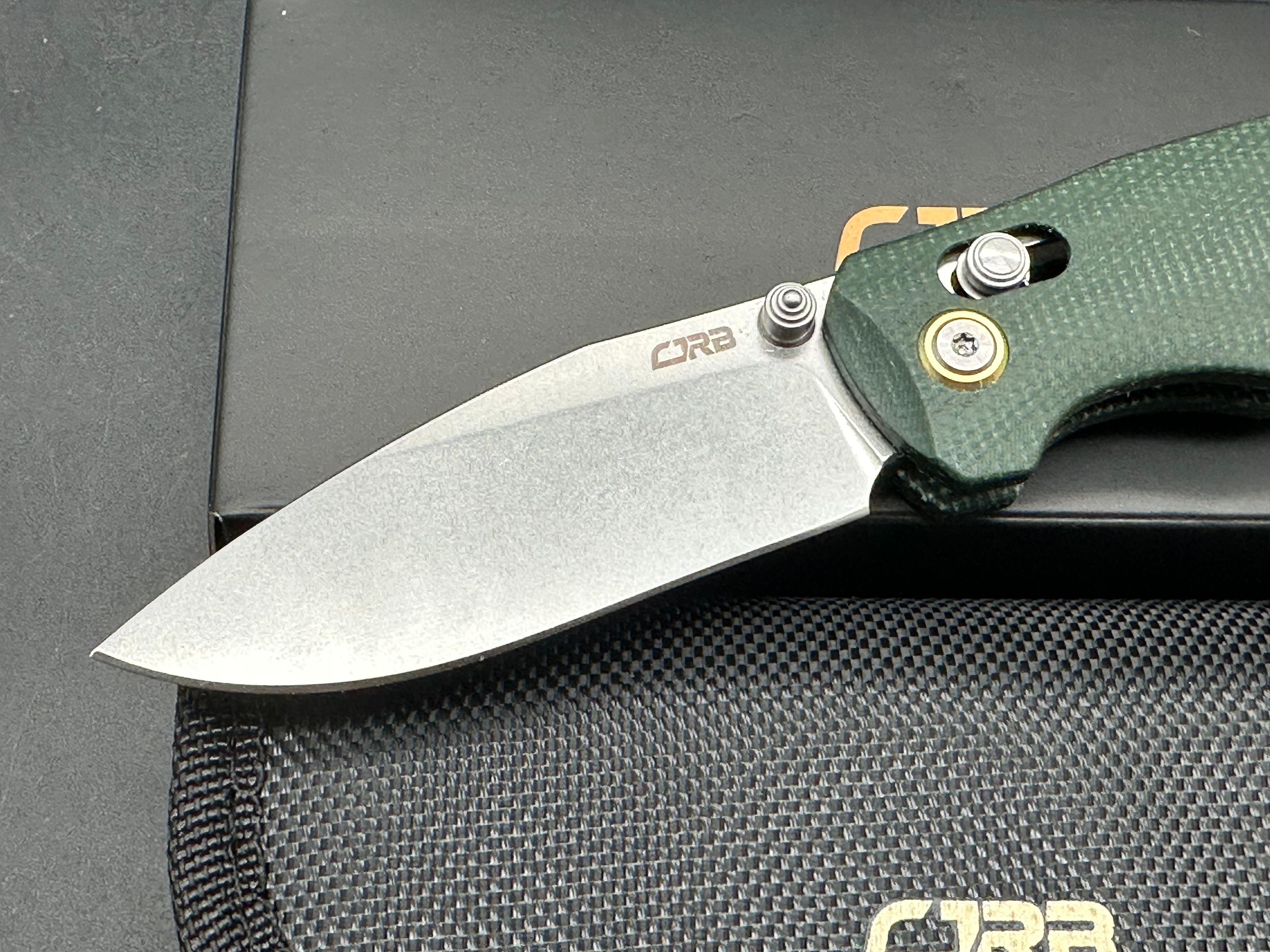 CJRB Maximal Folding Knife - Green Micarta Handle, AR-RPM9 Steel Drop Point Blade - EDC, Outdoor, Camping & Survival Tool