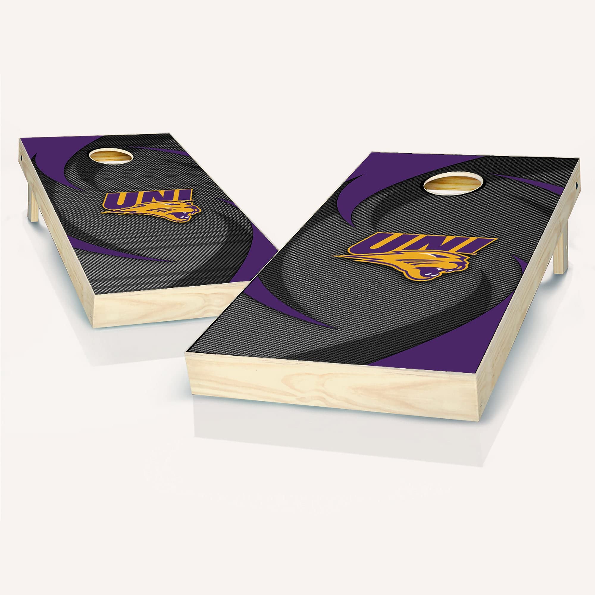 Skip's Garage Northern Iowa Swoosh Cornhole Board Set - Premium Team Logo Design - Regulation Size Cornhole Game for Adults - Perfect for Tailgating, Backyard Parties & Outdoor Events