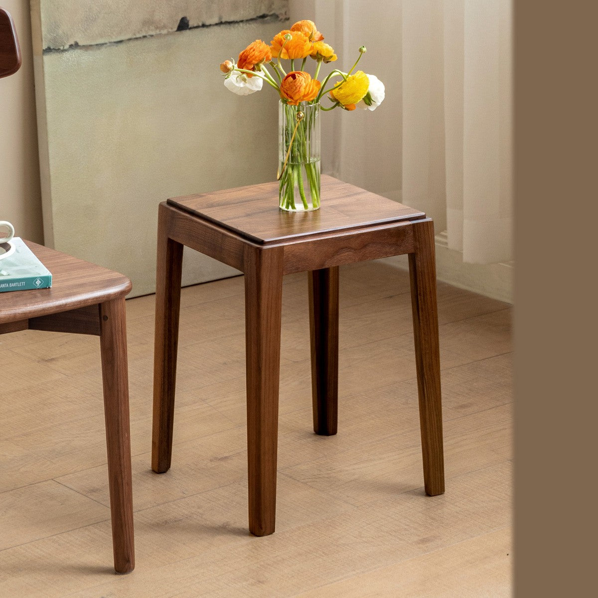 Premium Black Walnut Solid Wood Folding Stool - Modern Handcrafted Bar Stool for Kitchen Island, Dining Room & Home Decor | Space-Saving Design for Small Spaces