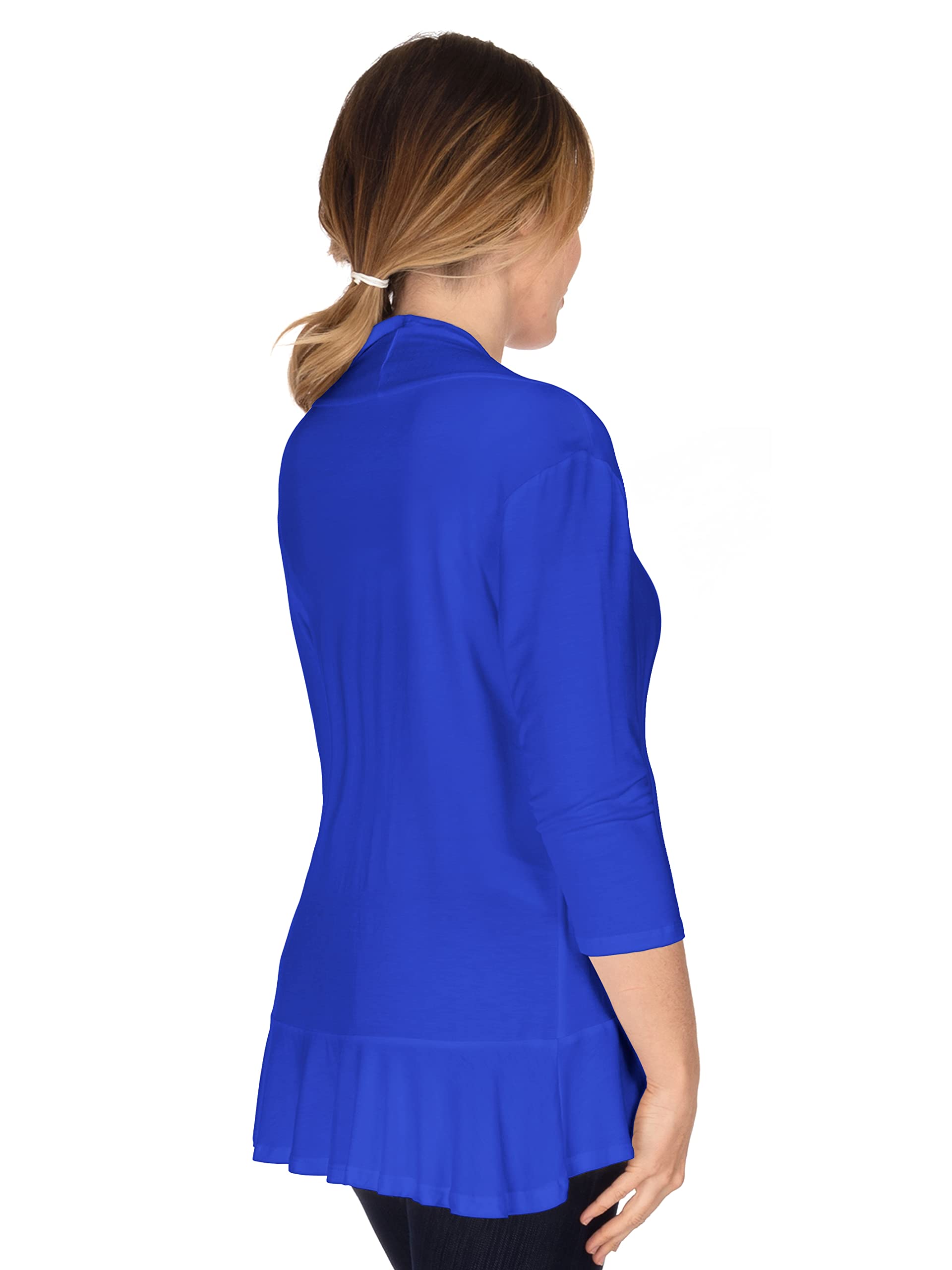 Women's 3/4 Sleeve Ruffle Cardigan Sweater - Small Size, Royal Blue - Perfect for Office Wear, Date Night & Spring Layering