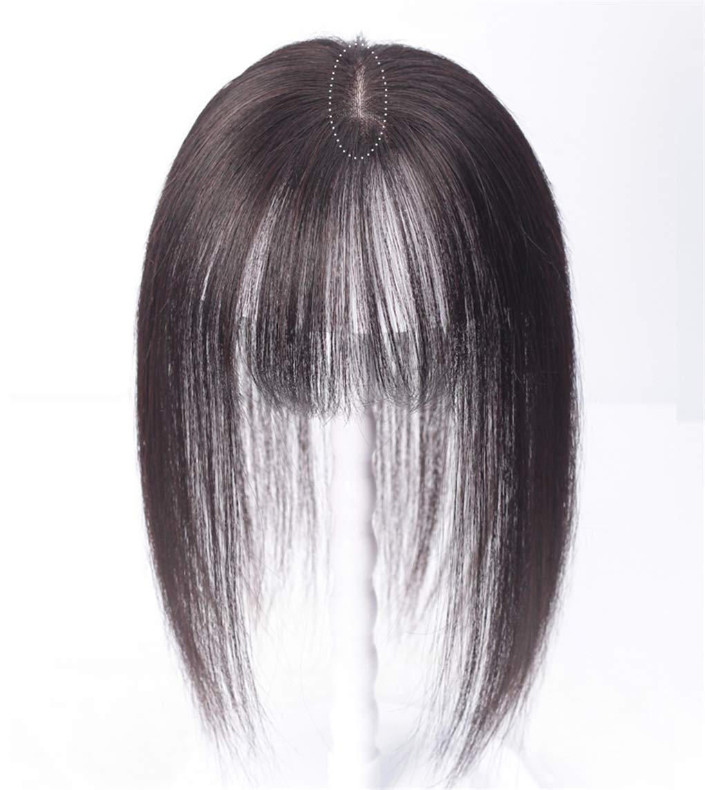 7x10cm Human Hair Toppers Clip in with Bangs - Mono Crown Topper Wiglet for Women, 14