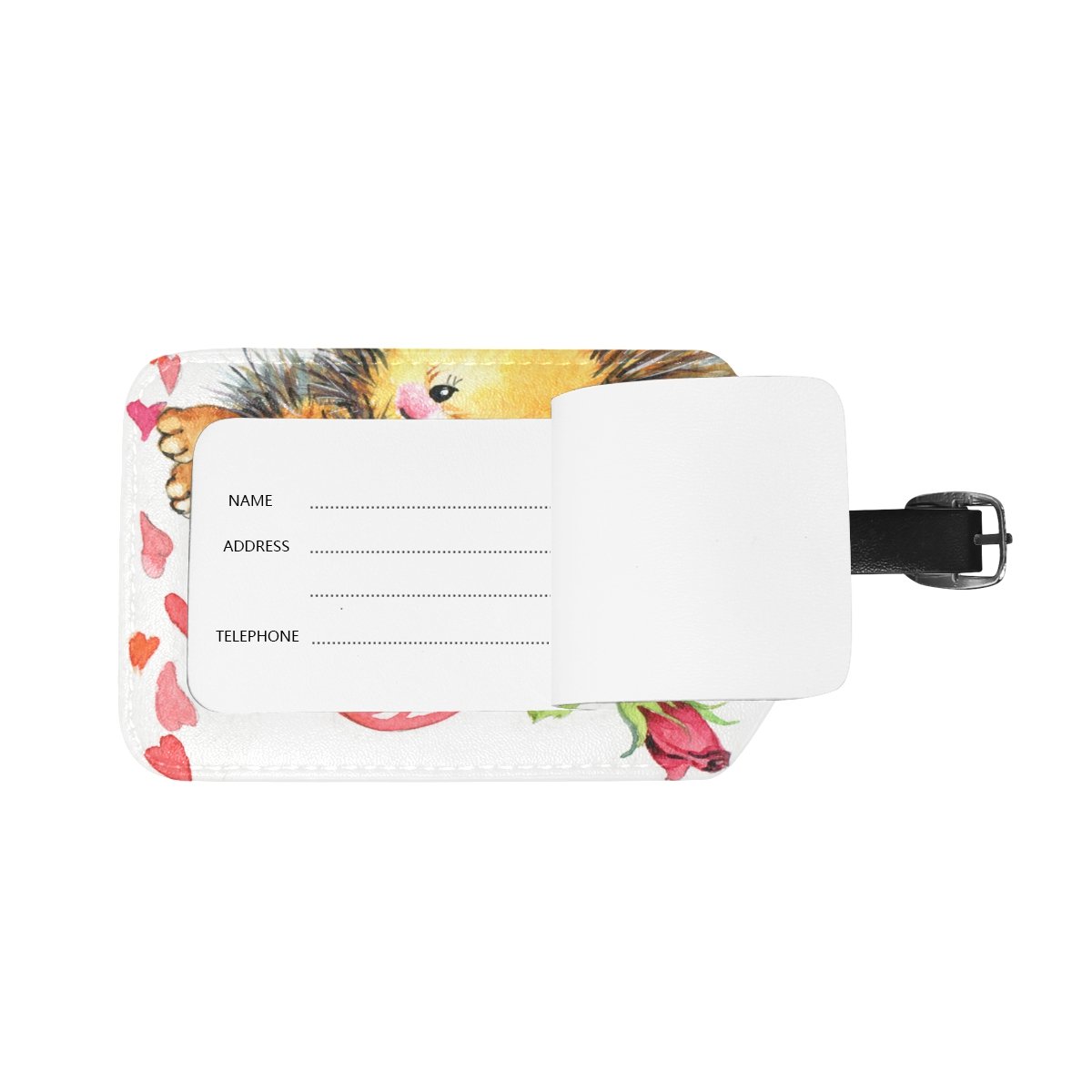 Cute Hedgehog Rose Red Heart Luggage Tag - PU Leather Travel Suitcase ID Tag for Kids & Adults - Perfect for Backpacks, Duffel Bags & Carry-Ons