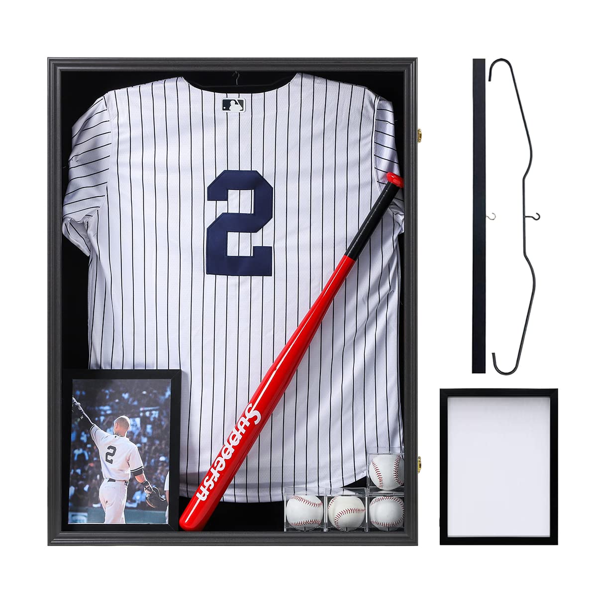 Large Jersey Display Frame Case with UV Protection - Lockable Shadow Box, Acrylic Hanger & Wall Mount for Baseball, Basketball, Football, Soccer, Hockey Jerseys - Perfect for Sports Memorabilia, Fan Cave Decor, and Man Cave Wall Display
