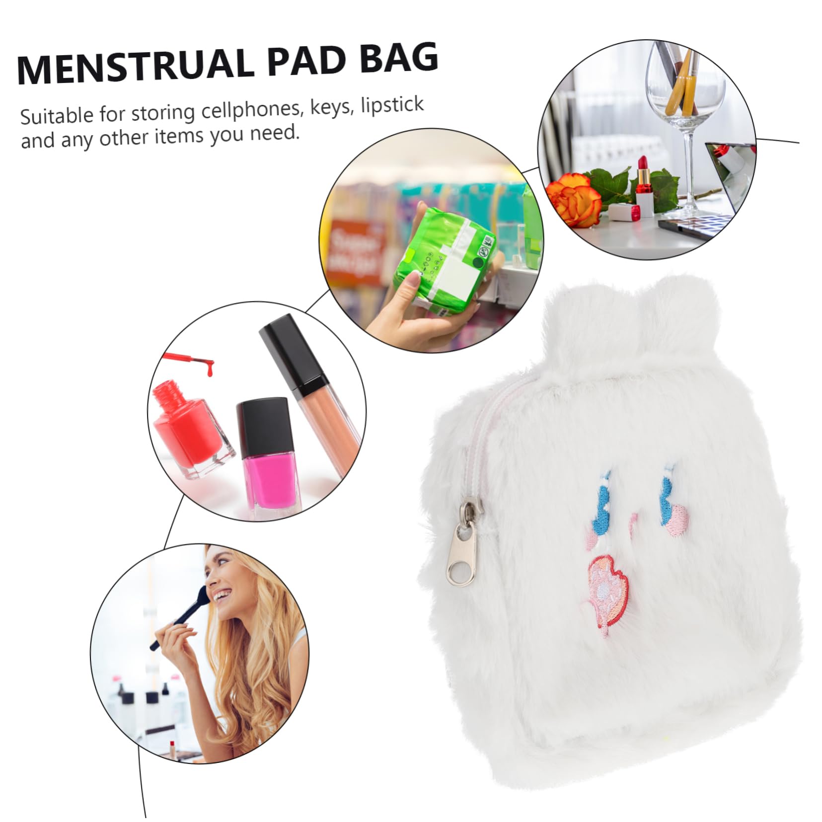 Amosfun 3-Pack Plush Cartoon Zipper Makeup Bag for Women - Cute Kawaii Wallet Purse with Zip, Soft & Durable (White) - Perfect for Travel, Cosmetics, and Daily Essentials Storage