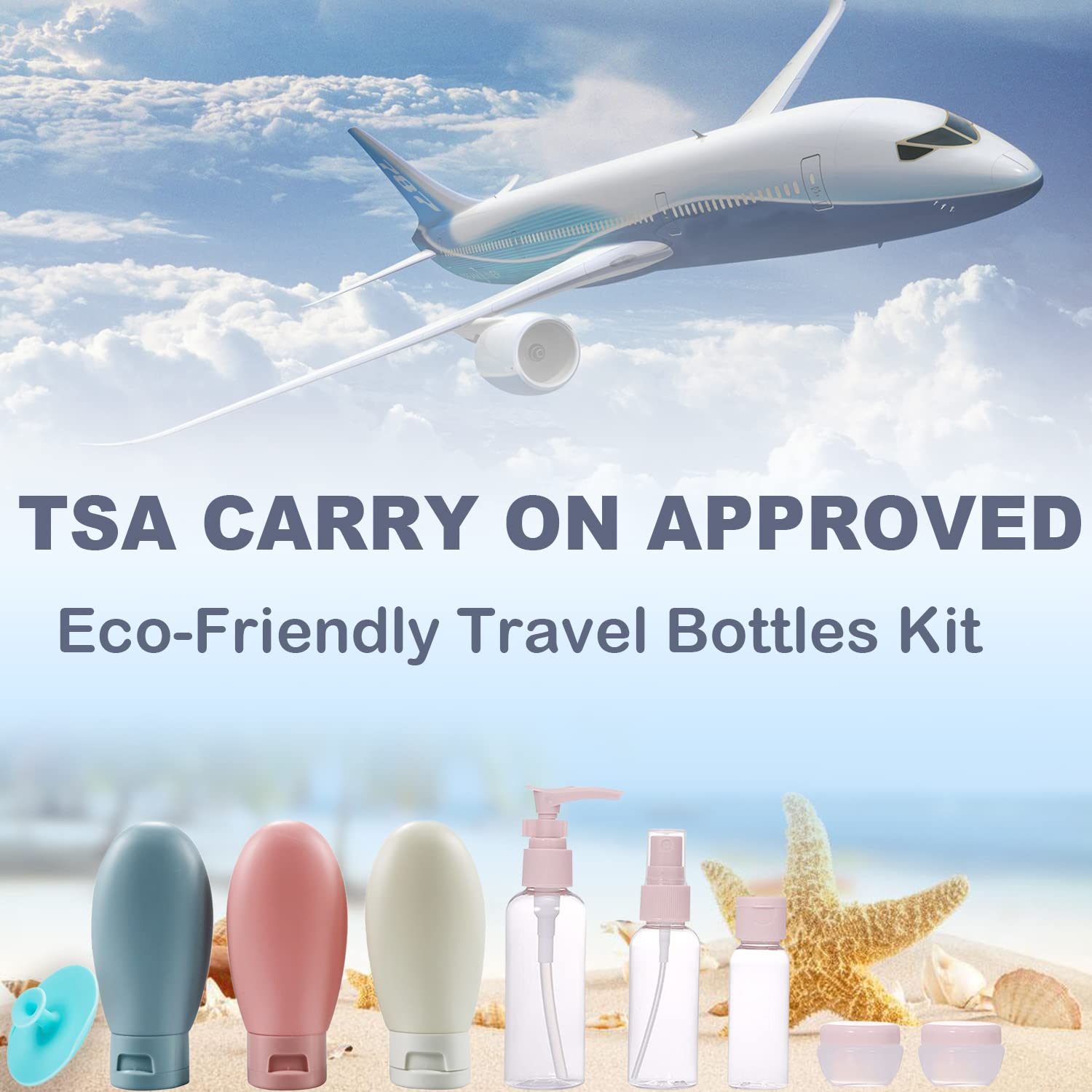 KAYZON 12-Pack TSA Approved Travel Bottles Set - Leak Proof Silicone Squeezable Spray Bottles & Jars for Shampoo, Lotion, Body Wash - Perfect for Airplane Carry-On, Gym, Camping & Vacation Toiletries