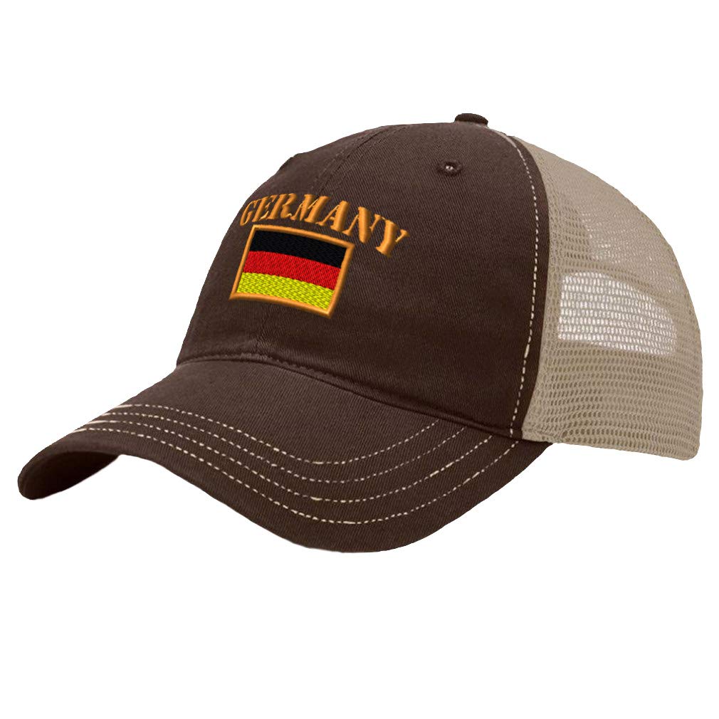 Richardson Trucker Mesh Hat with Germany Flag Embroidery - Cotton Snapback Dad Cap for Men & Women in Brown & Khaki | Perfect for Outdoor Activities, Sports Events & Casual Wear