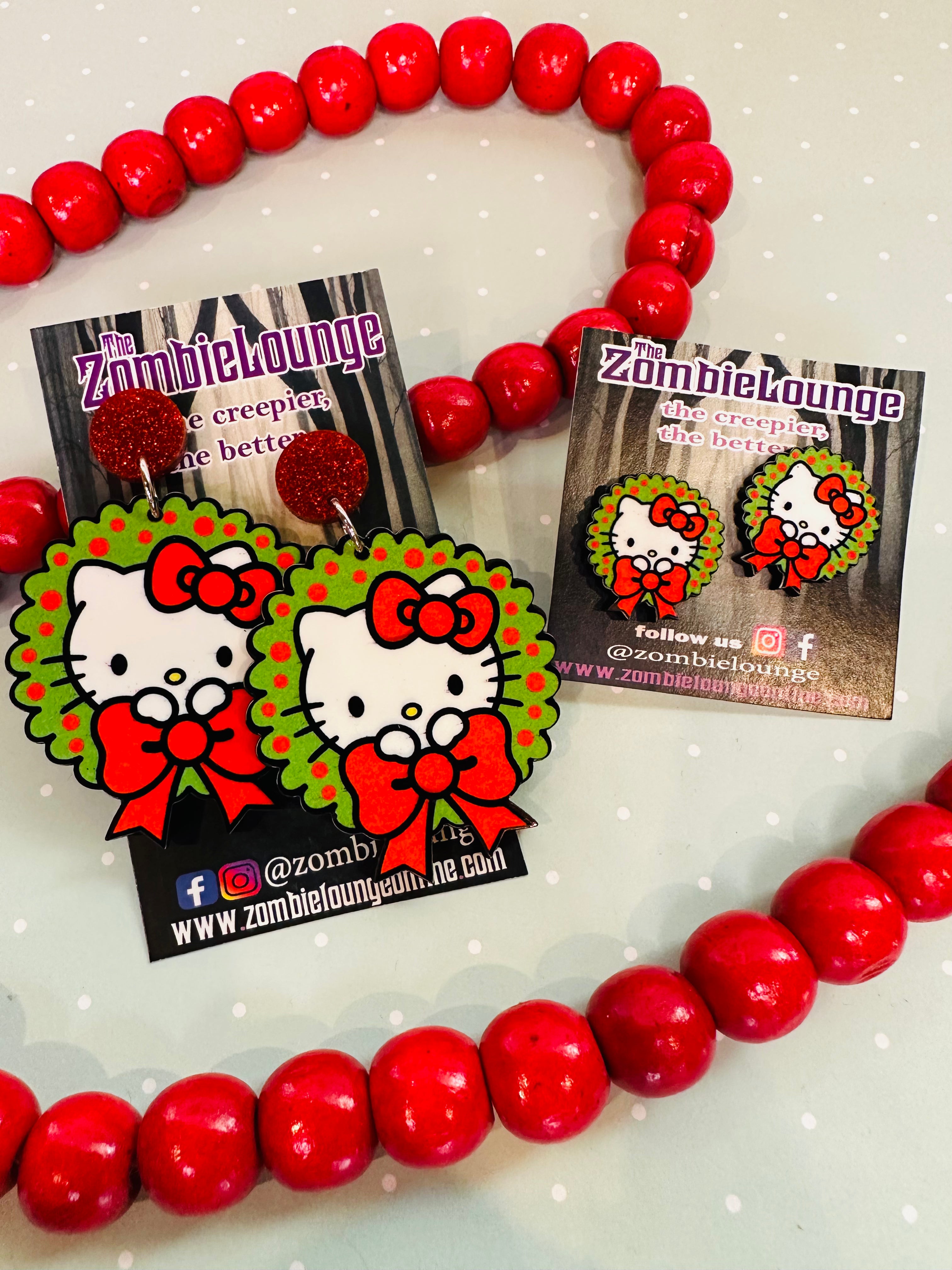 Christmas Kitty Wreath Earrings - Cute Cat Holiday Jewelry for Women, Festive Dangle Drop Earrings for Christmas Party & Gift Giving