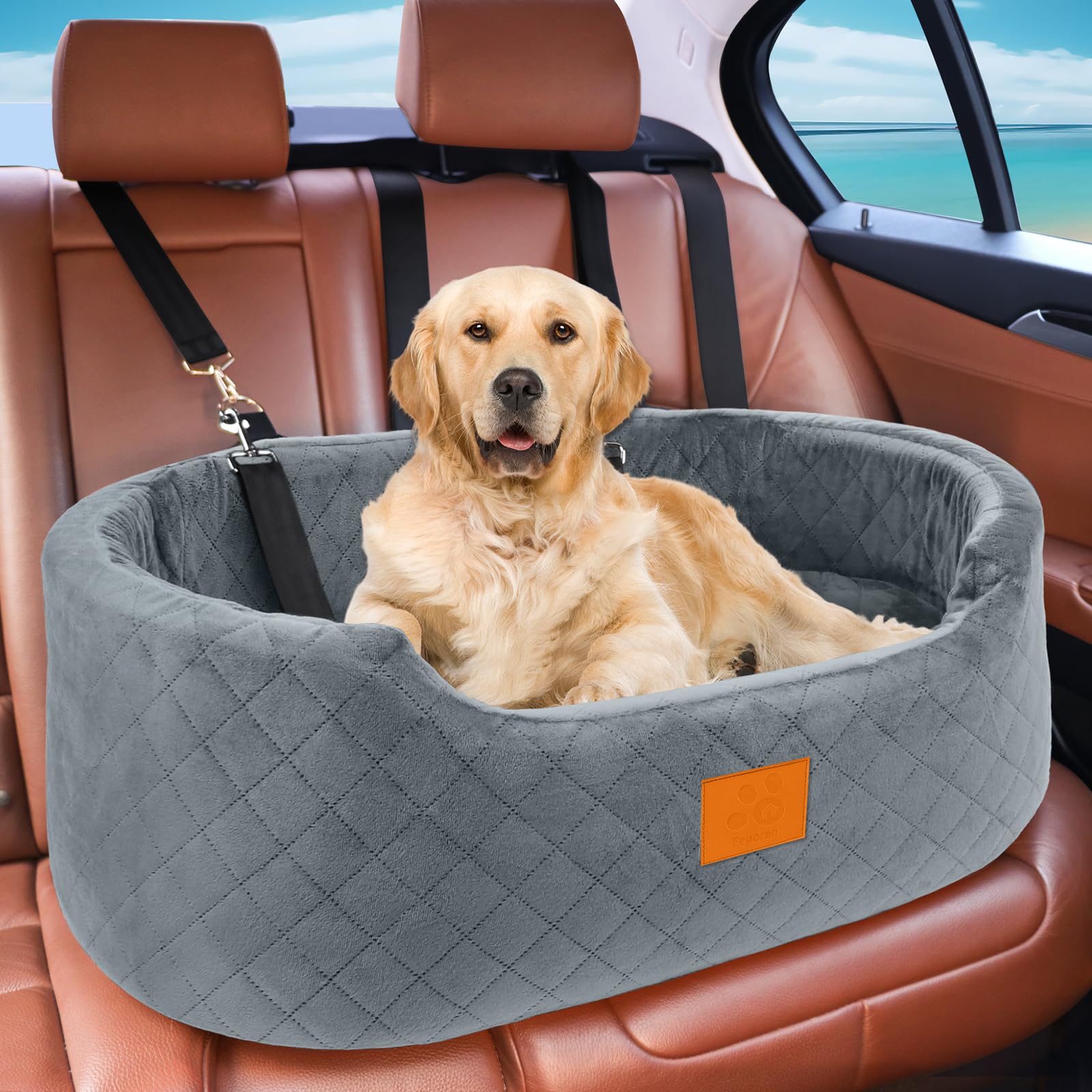 Premium Elevated Dog Car Booster Seat for Medium & Large Dogs up to 55 lbs - Anti-Slip Base & Machine-Washable Pet Car Bed - SUV/Sedan Travel Accessories (Gray) - Perfect for Road Trips & Daily Commutes
