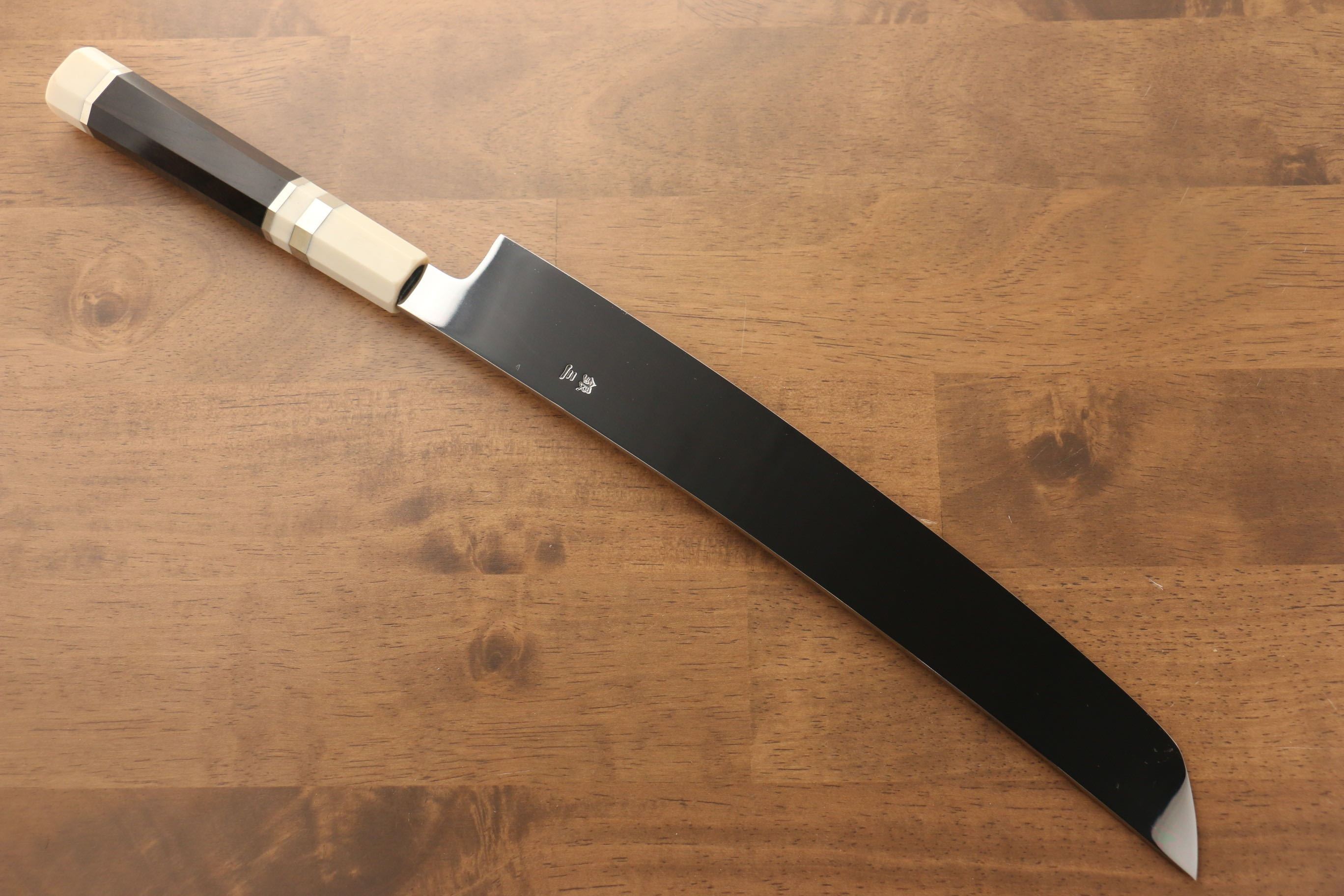 Premium Jikko Silver Steel No.3 Sakimaru Yanagiba 300mm Japanese Sushi Knife - Ebony Wood Handle with Decorative Ring - Perfect for Sushi Chefs & Professional Kitchen Use