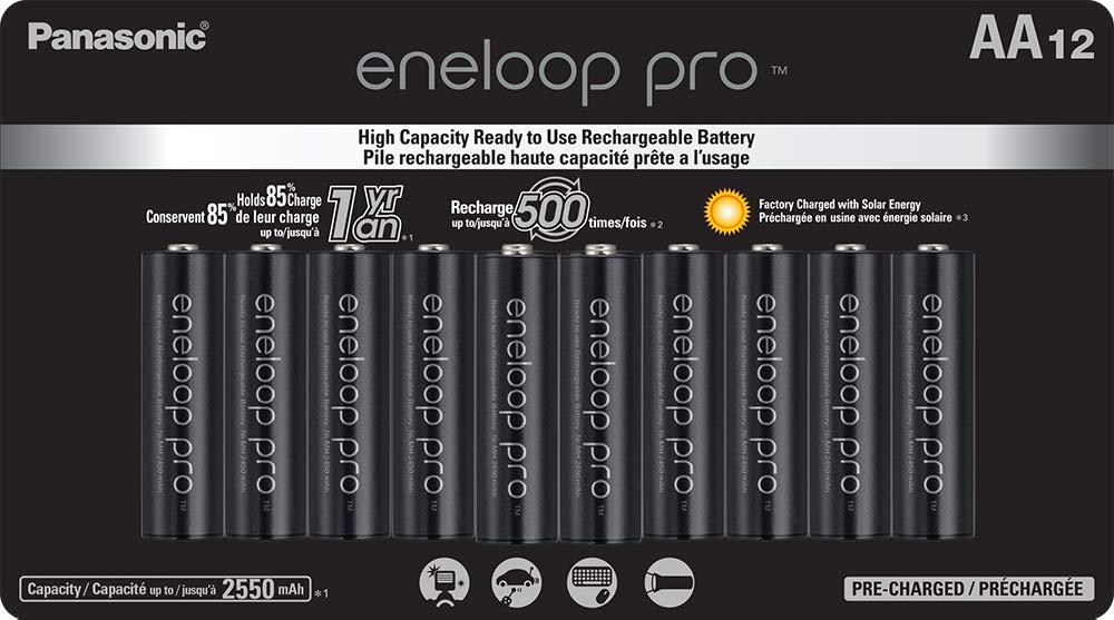 Panasonic Eneloop Pro Rechargeable Ni-MH AAA Batteries (BK-4HCCA16FA, 1.2V, 16-Pack) & AA Batteries (BK-3HCCA12FA, 1.2V, 12-Pack) - High-Performance Power for Digital Cameras, Flashlights, and Electronic Devices