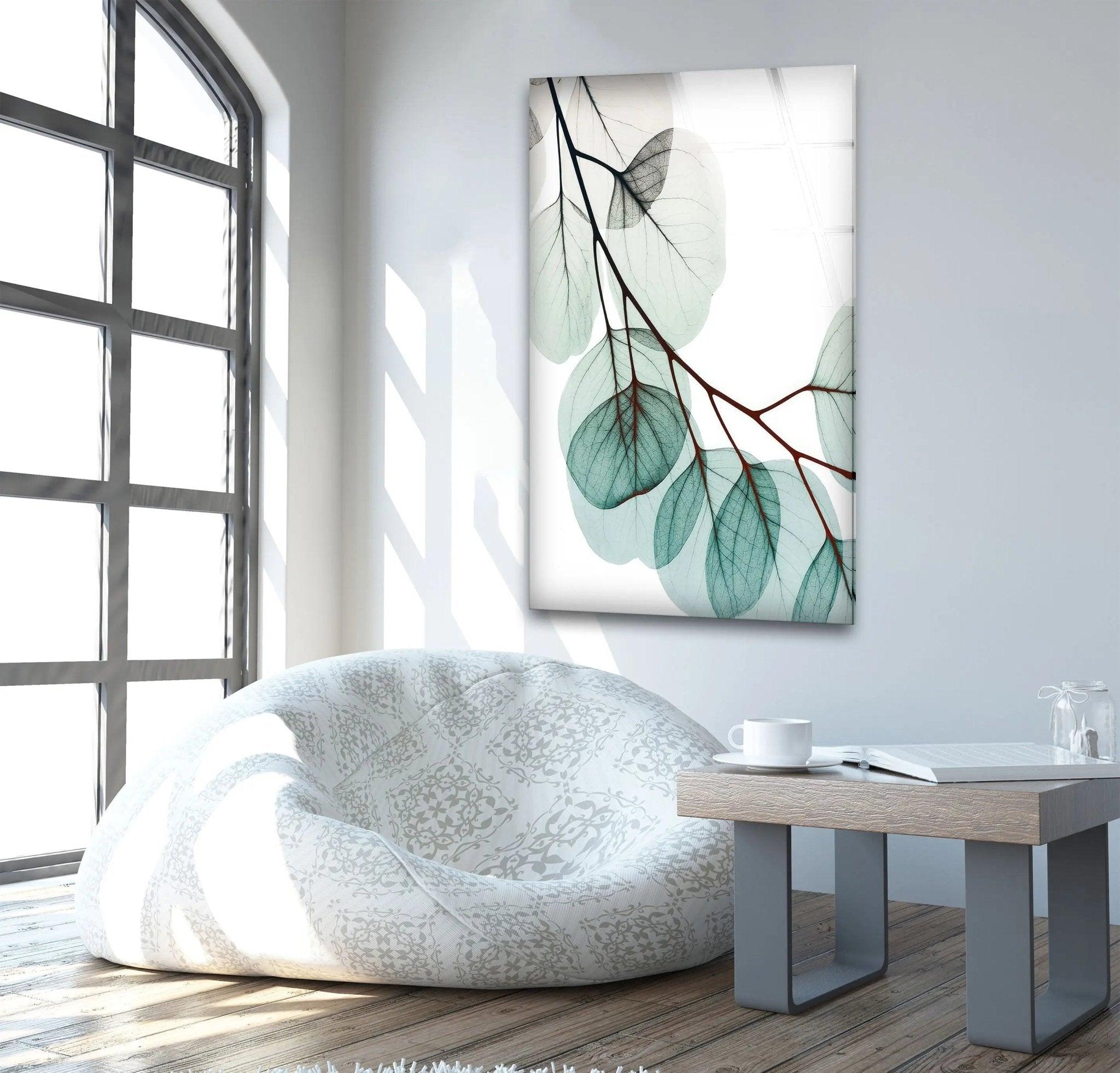 Albert Koetsier Xray Eucalyptus Glass Wall Art - Modern Botanical Decor for Living Room, Bedroom & Office - Unique Home Decor Gift Idea