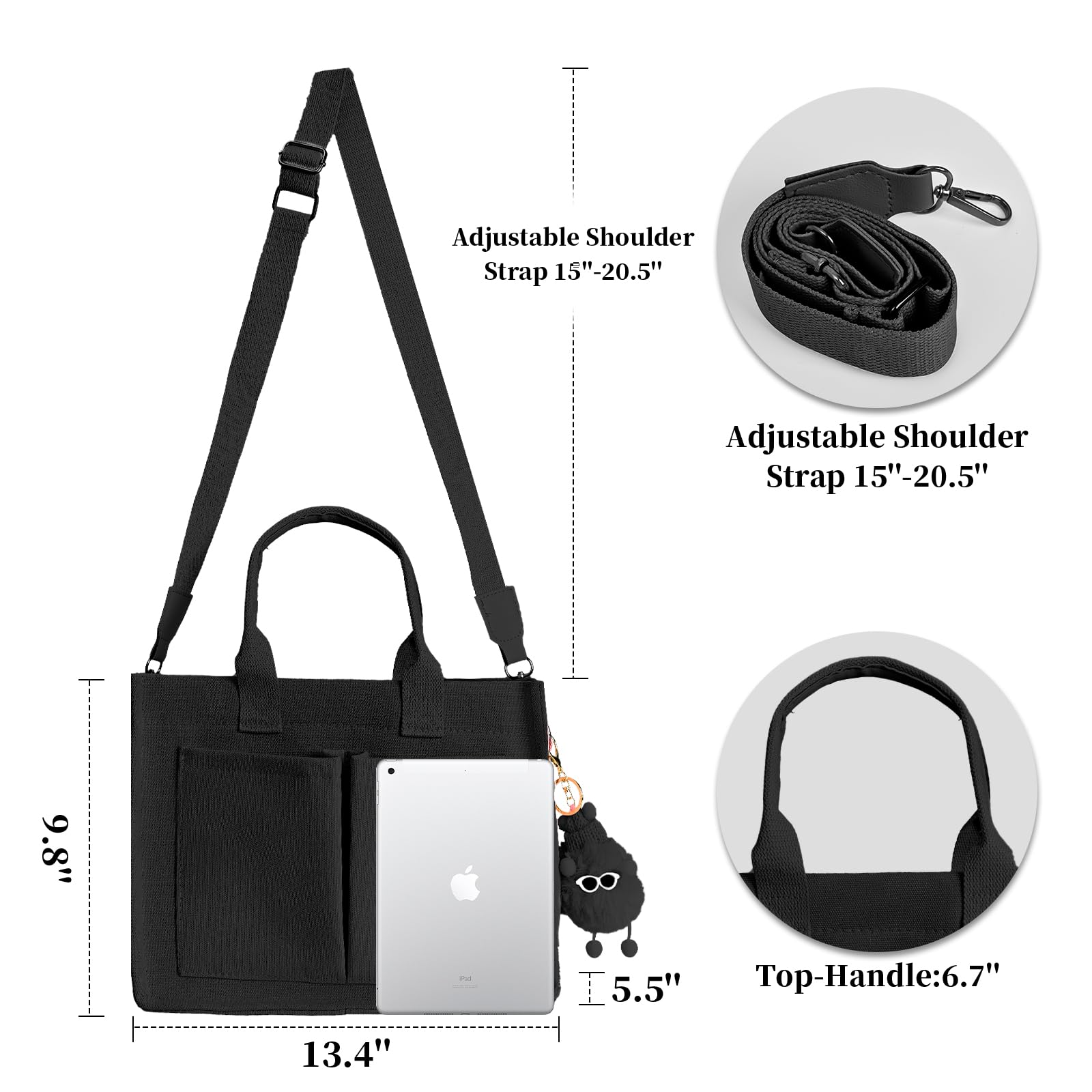 Stylish Canvas Tote Bag for Women with Multiple Pockets - Durable Laptop Work Bag, Crossbody Purse & Everyday Shoulder Satchel | Perfect for Office, Travel & Shopping
