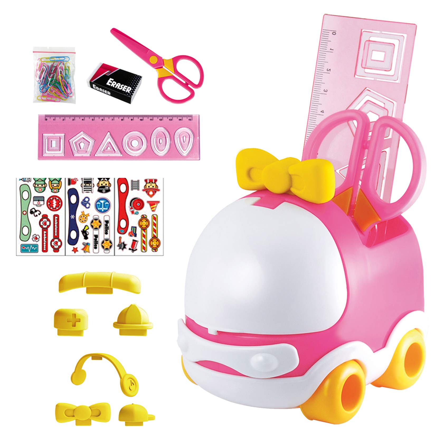 Pink Car Themed Kids Desk Set - Study Table & Chair for Children's Room, Homework & Drawing - Perfect for Girls & Boys Learning Space